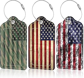 EOBKLAX 3 Pack American Flag Luggage Tags for Suitcases,USA Flag Leather Baggage Suitcases Tag Name ID Label Privacy Cover Travel Bag Tags for Women Men Boys Girls