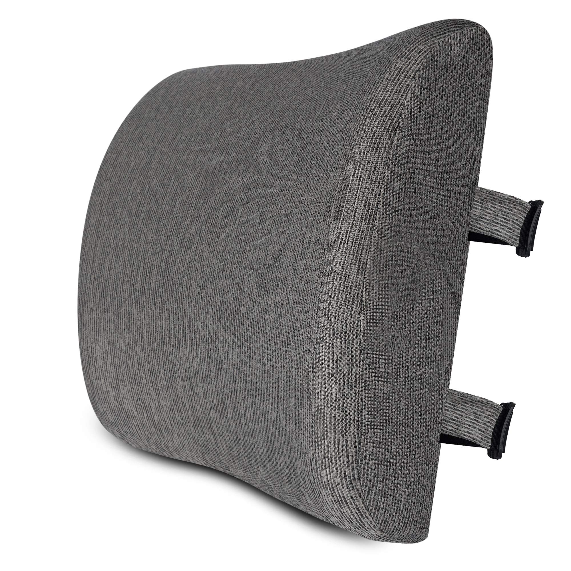 Dormyo Orthopaedic Memory Foam Lumbar Support, Backrest Cushion, Designed for Back Pain Relief, Ideal Back Pillow for Office Chair/Car- Grey Anti Sweat Cover (15" L x 15" W x 5" H) with Carry Bag