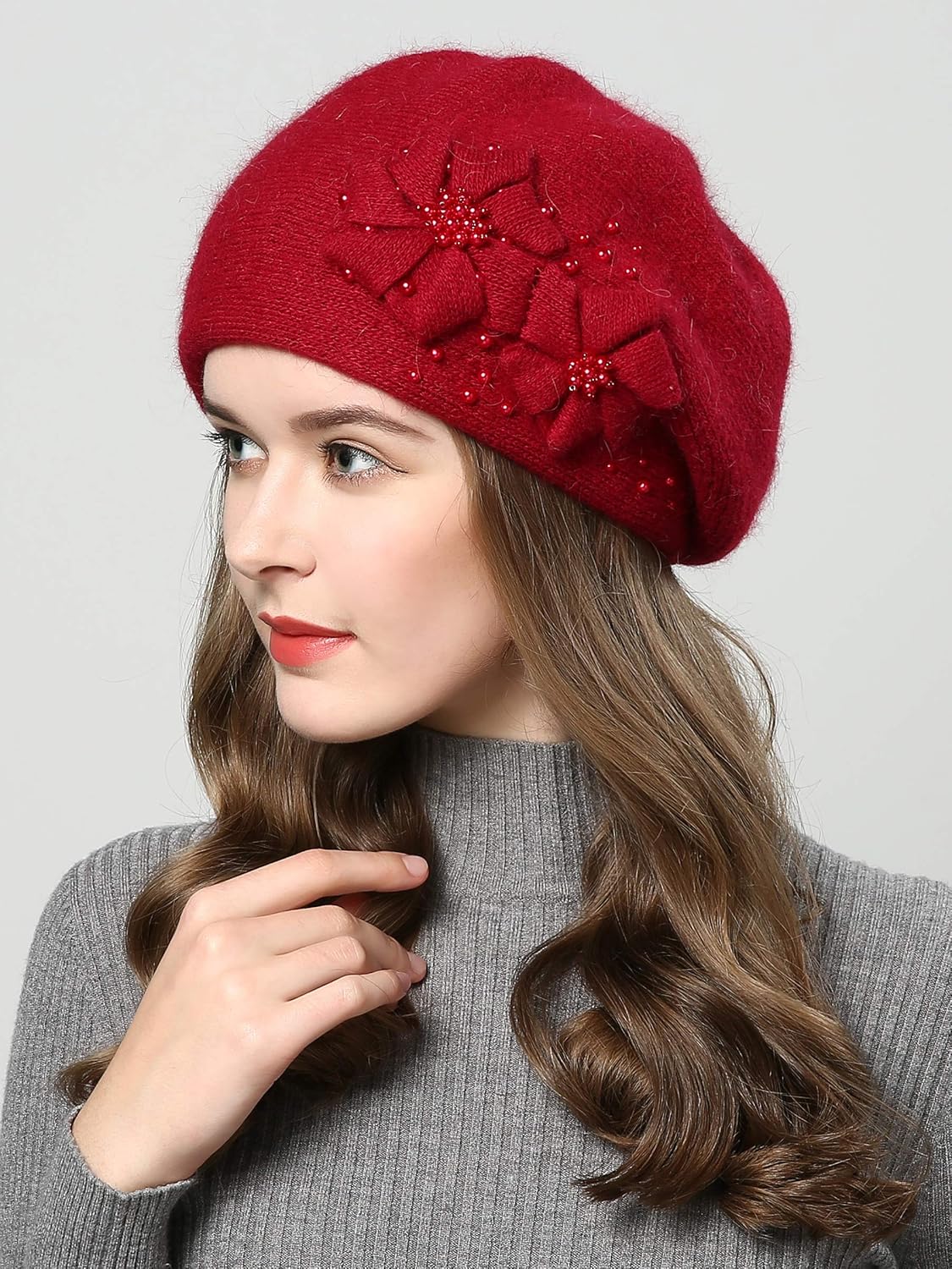 Women Winter Knit Beret Hat Rabbit Hair French Style Beret Classic Warm Casual Beanie Hat - Image 2