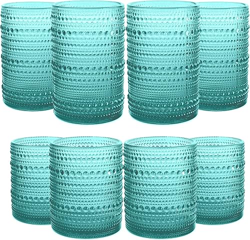 Miniatura 1 de Juego de 8 vasos de cristal vintage con vidrio antiguo para agua, cerveza, refrescos y bebidas, aptos para lavavajillas, pequeños y grandes (azul