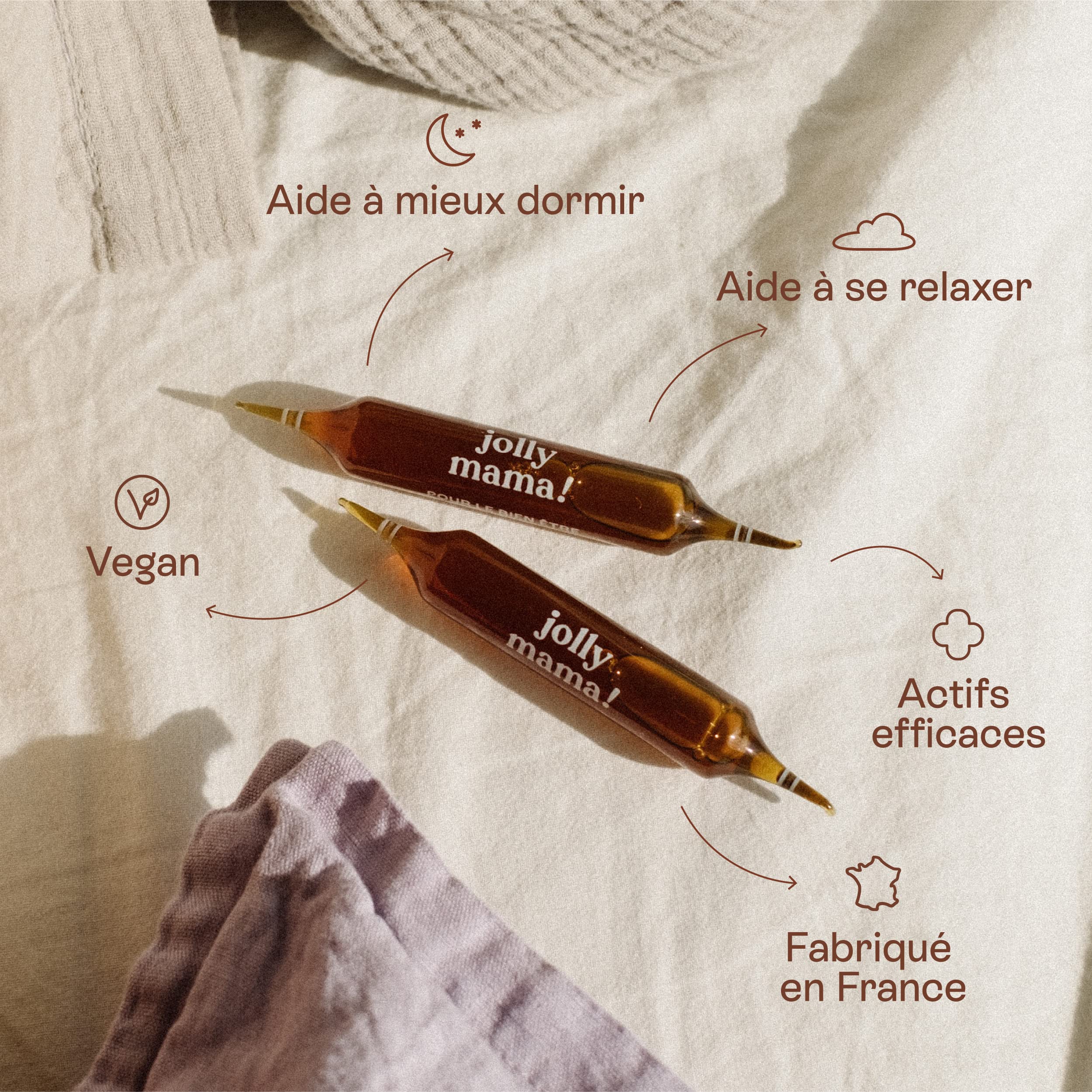 Jolly mama! Mama Dreams | Complément Alimentaire Sommeil | Plantes, Glycine, Mélisse, Camomille | Sans Mélatonine | Compatible Grossesse et Allaitement | Cure 1 Cycle, 20 Ampoules