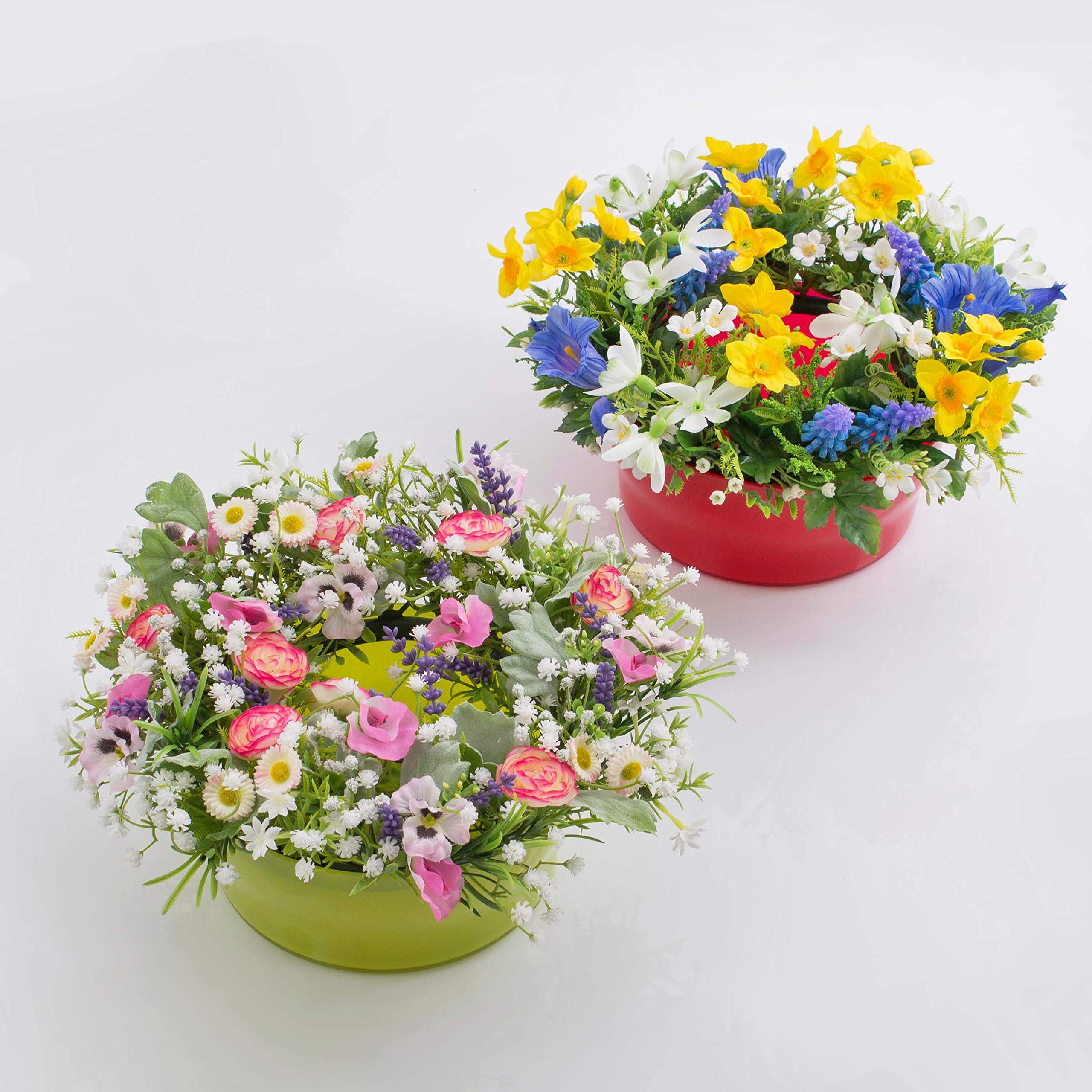 artplants.de Künstlicher Frühlingskranz Filippa, Narzisse, Hyazinthen, gelb - blau, Ø 30cm - Kunst Kranz - Deko Kranz | Narzisse, Hyazinthen - Kunst Kranz - Deko Kranz