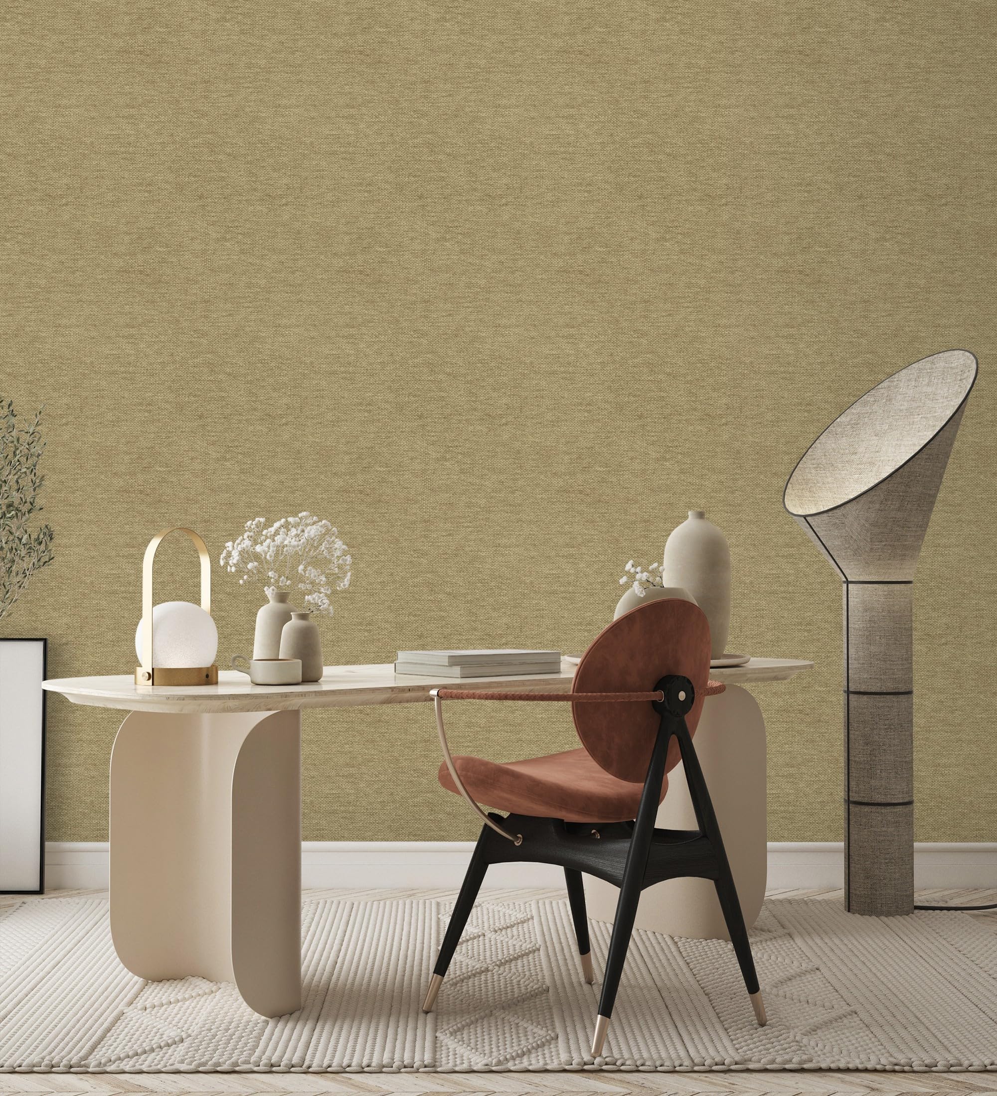GAULAN 682881 - Papel pintado vinílico efecto fibra vegetal imitación rafia en relieve color oro viejo para pared salón cocina dormitorio pasillo - Rollo de 10 m x 0,53 m