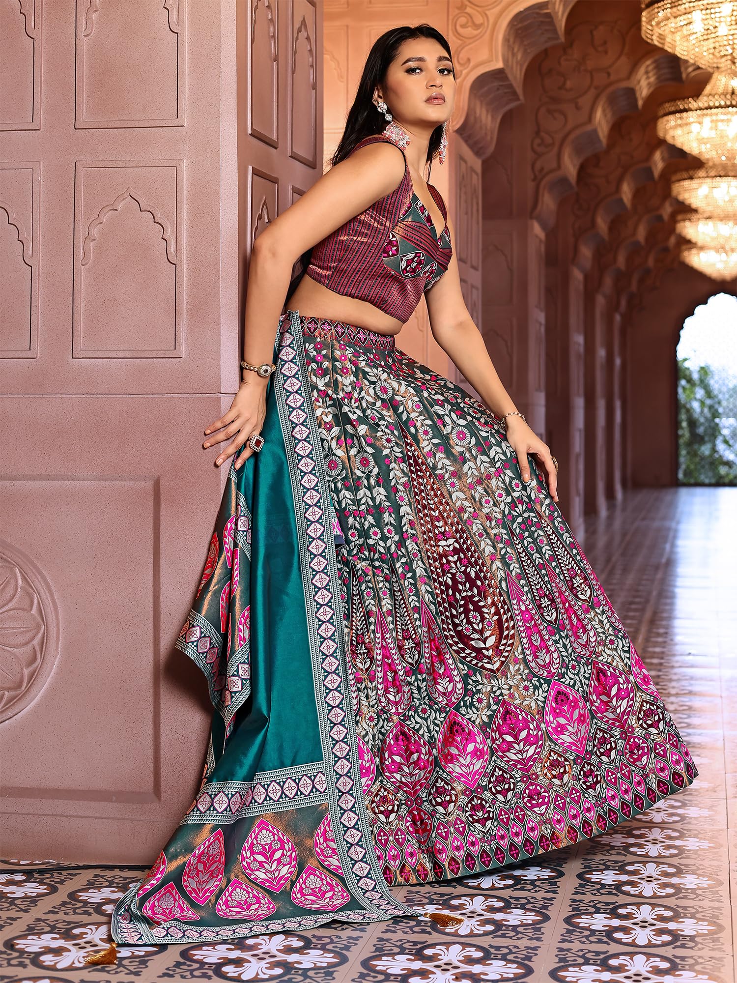 PURVAJA Lehenga choli (Nayab) Kanjivaram Semi-Seamed dla kobiet
