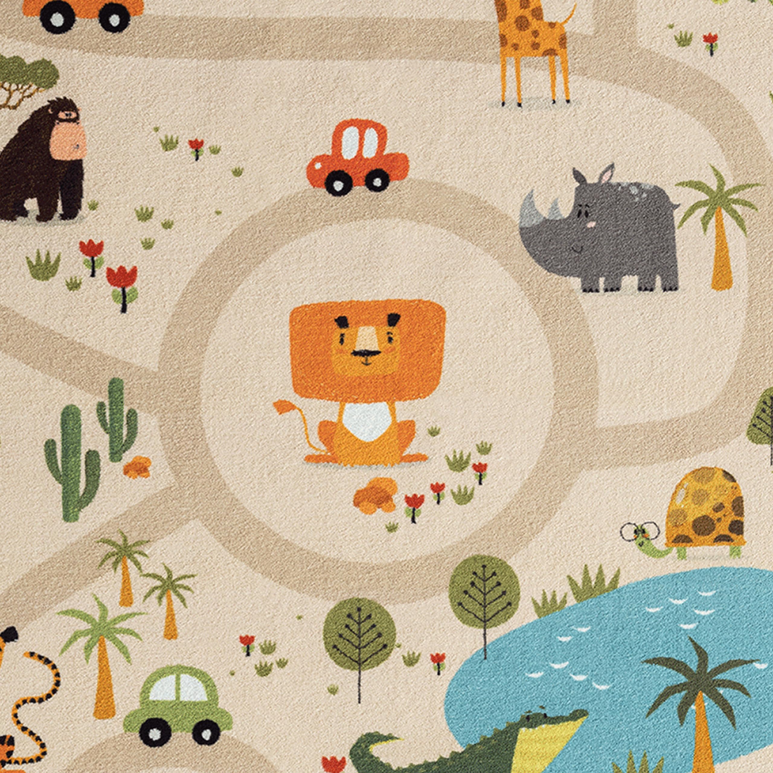 Tapis de jeu pour chambre d'enfant Safari Antidérapant Beige 120 x 160 cm