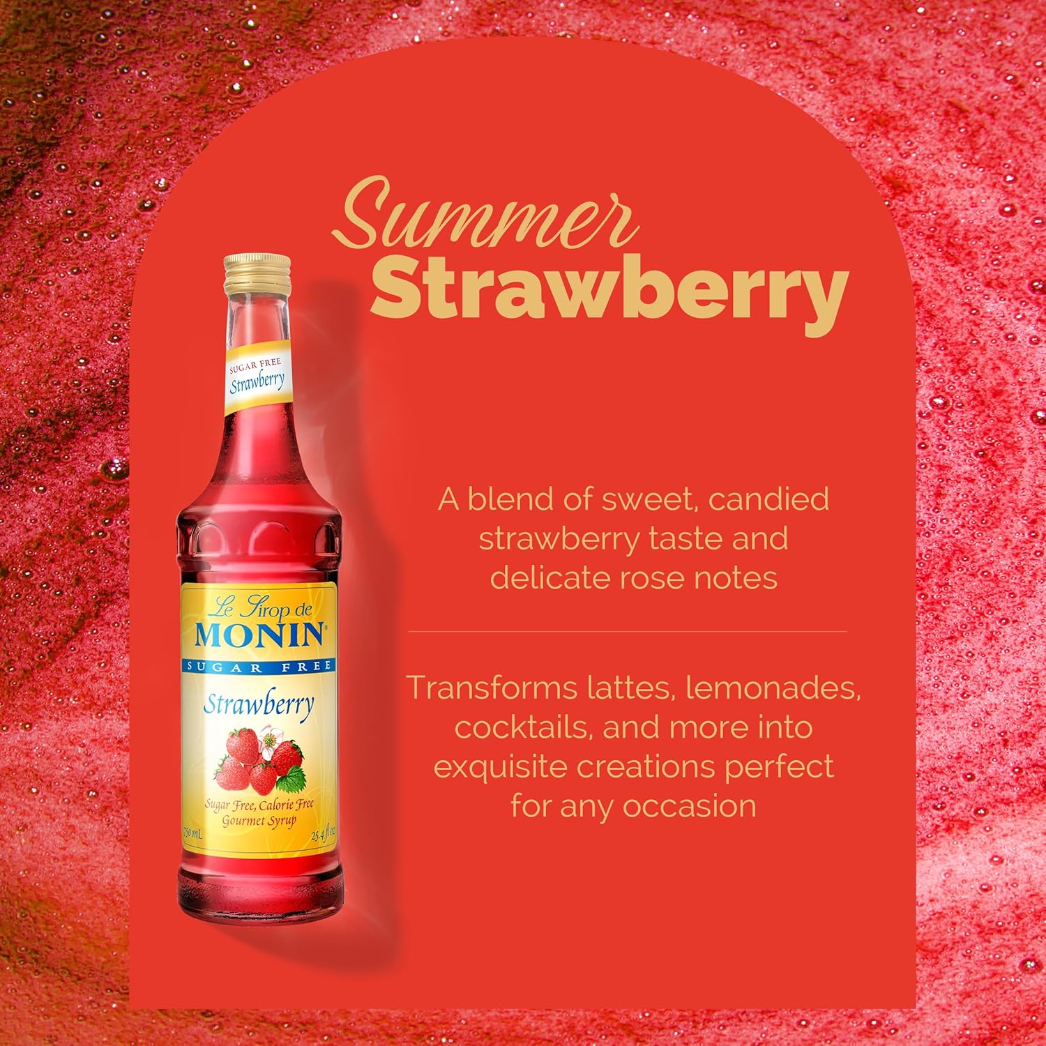 Monin - Sugar Free Strawberry Syrup, Mild and Sweet, Great for Cocktails, Sodas, and Smoothies, Non-GMO, (750 ml)