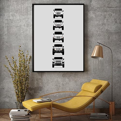 Miniatura 5 de Handmade Poster compatible with Jeep Wrangler Generations and Print of CJ, YJ, TJ, JK, JL - White, 11x14" Satin Print (Unframed) - Gift for Car 3.