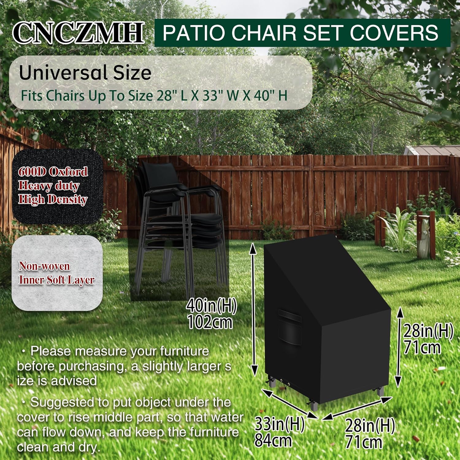 Heavy Duty Patio Chair Covers Waterproof Outdoor, 2 Pack 600D Patio Furniture Covers for Outdoor Rocking Swivel Adirondack Chairs, Lounge Deep Seat 28'' W x 33''D x 28''H/ 40''H Black