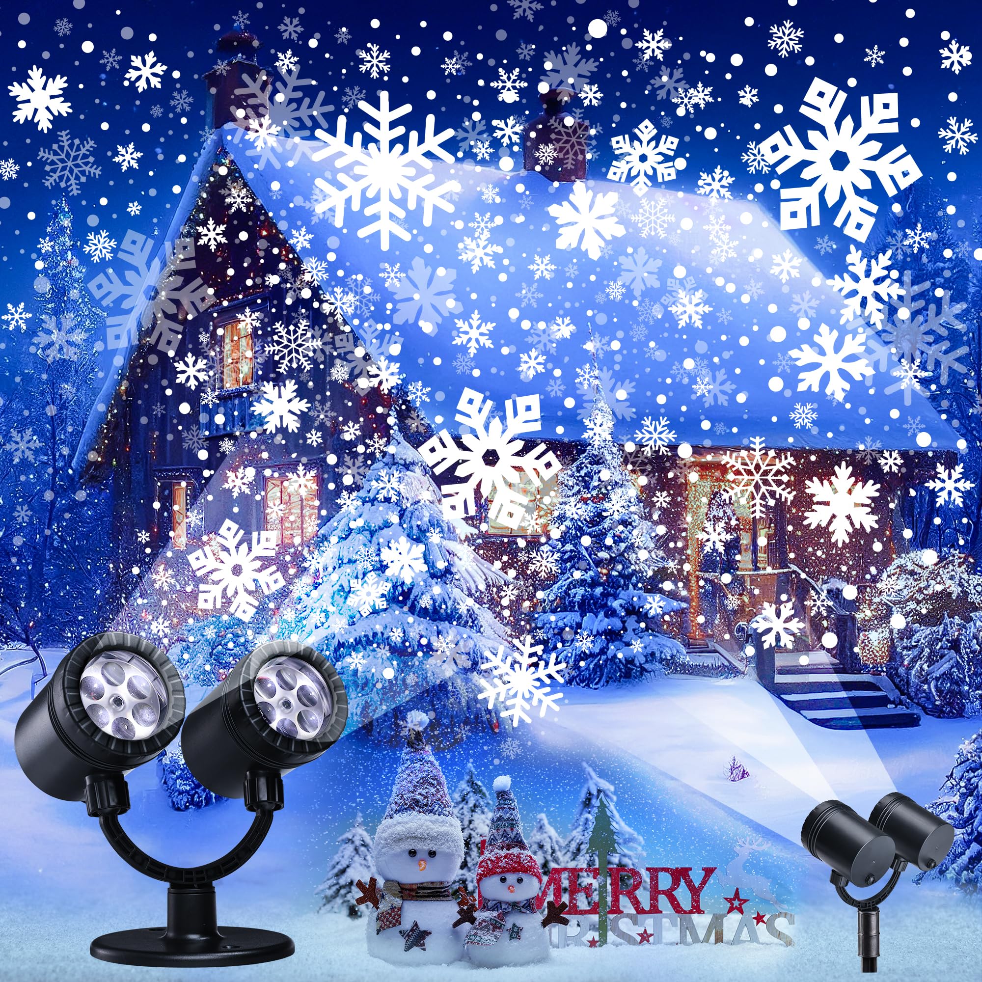 Projecteur Noël Extérieur Double Tête - Flocons De Neige LED Dynamiques - Minuterie 6h, étanche IP44 - Pour Jardin, Mur, Fêtes
