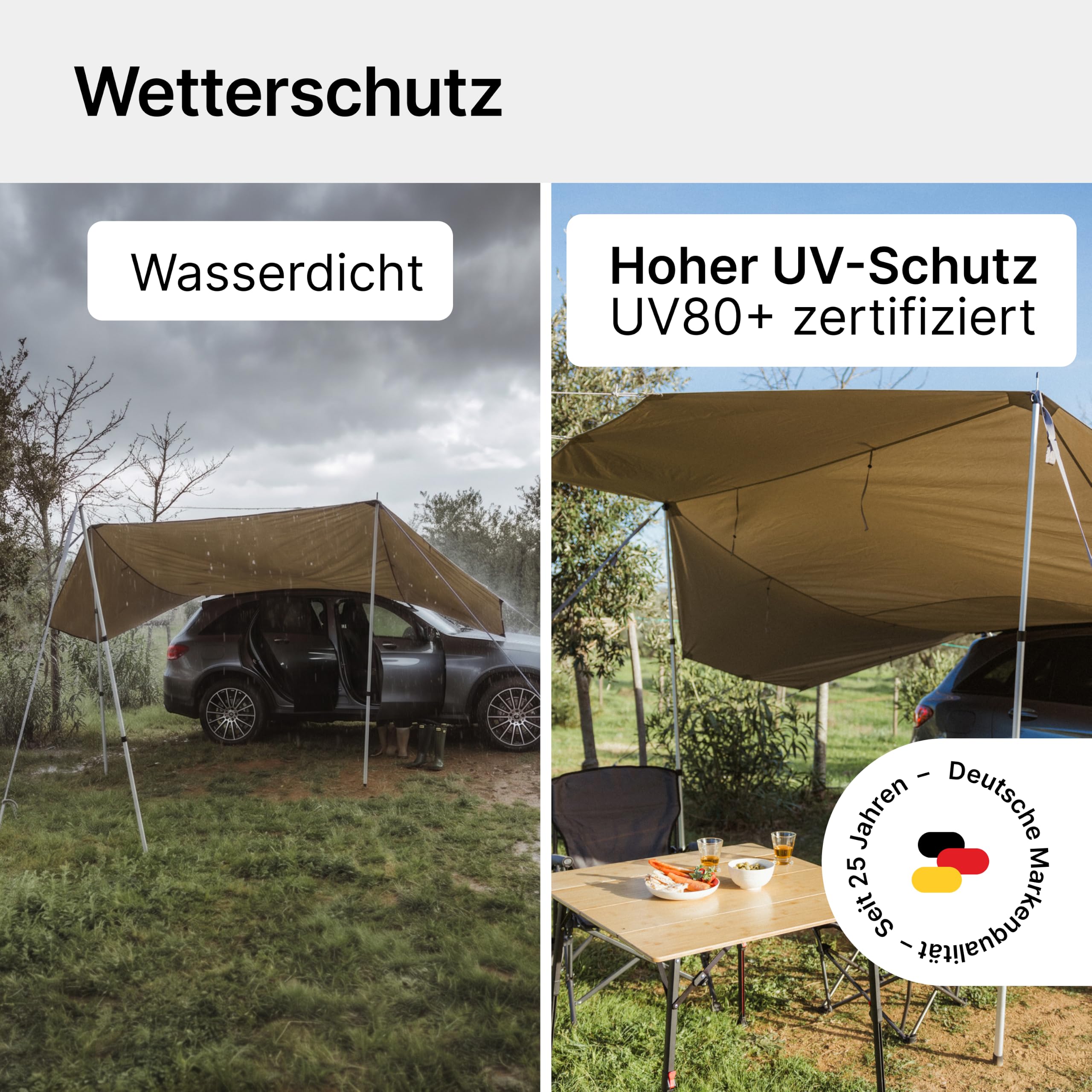 qeedo Motor Tarp TC Baumwoll-Sonnensegel für Bus und Auto mit Kederschiene und Saugnäpfen
