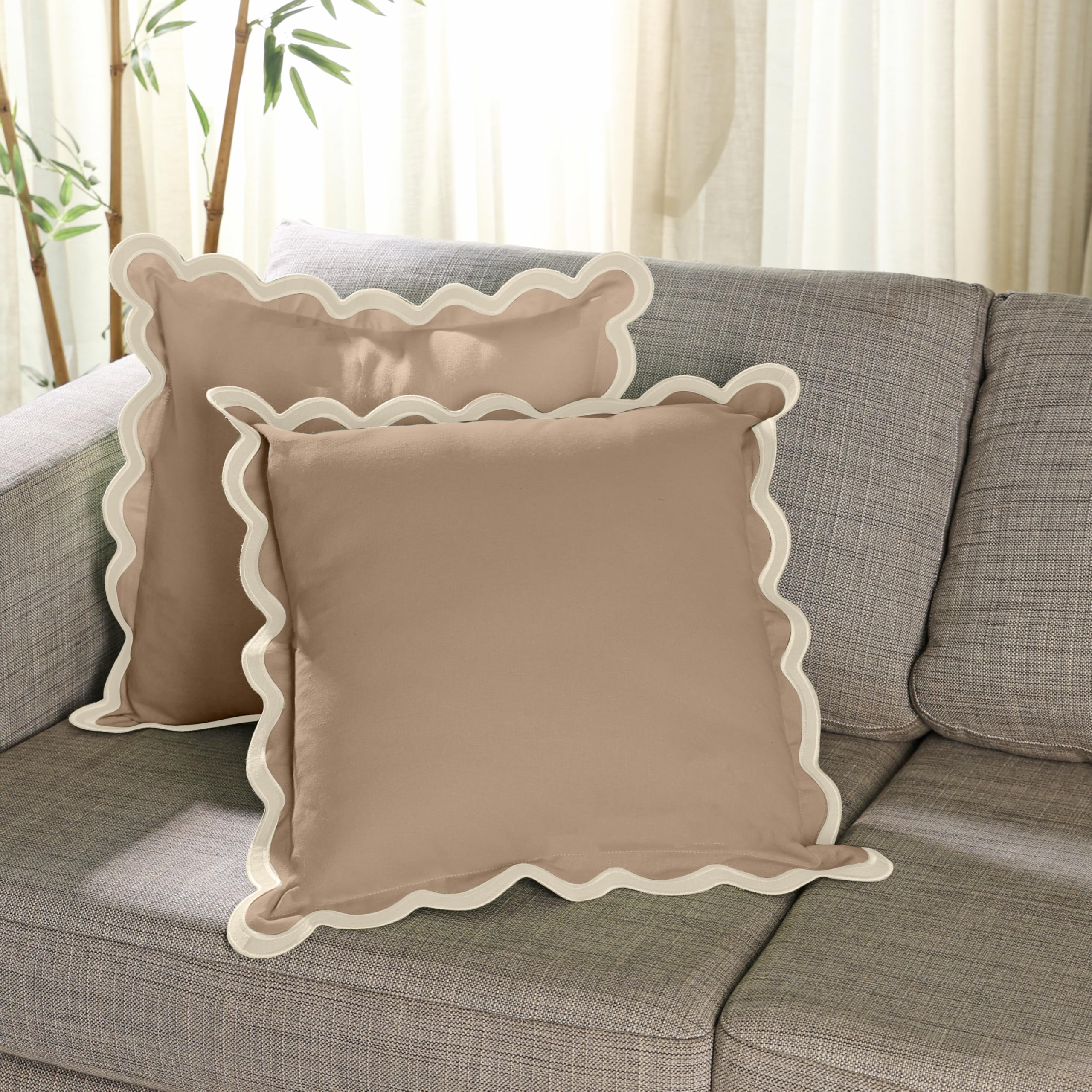 Folkulture Throw Pillow Covers 18x18, Set of 2 Decorative Boho Pillow Covers (Sand Dune, 20 X 20)