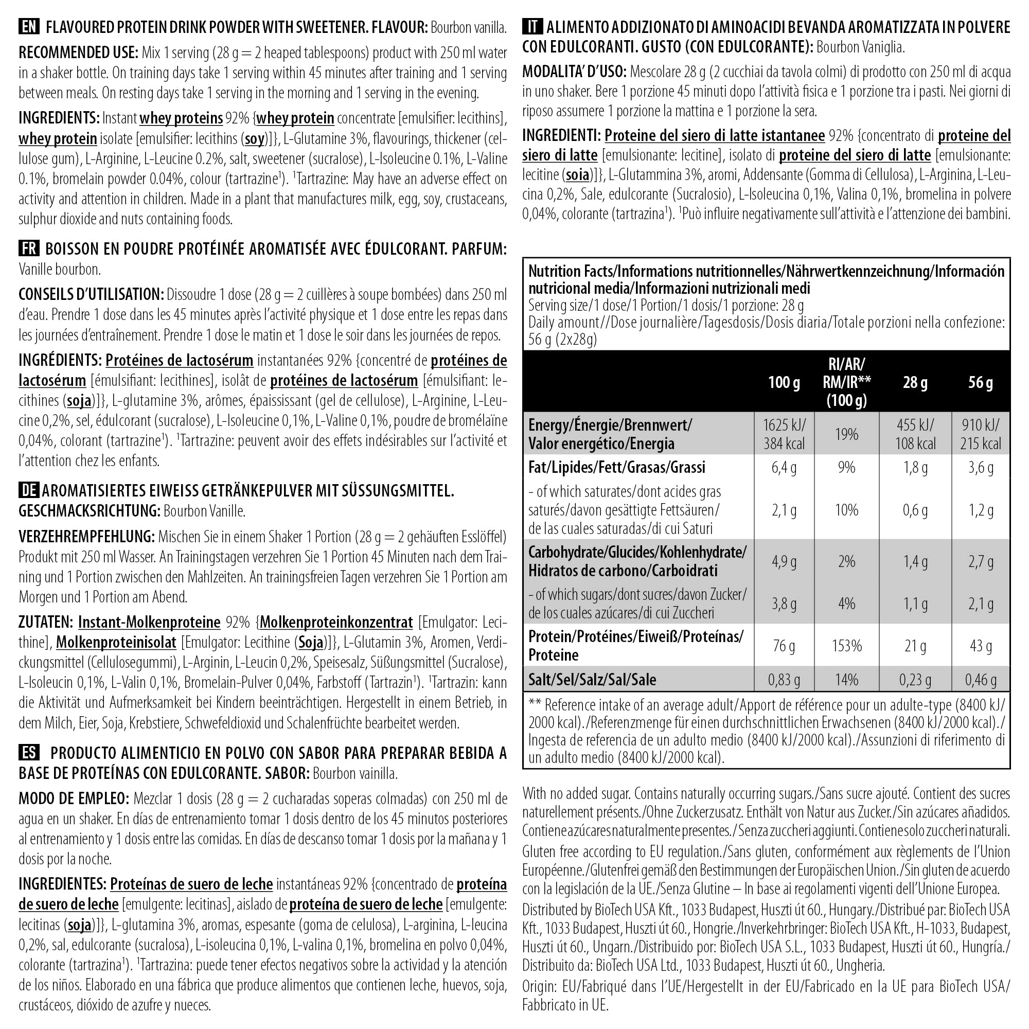 Buy BioTechUSA 100 Pure Whey Protein Complex with bromelain Enzyme, Amino acids, sweeteners and