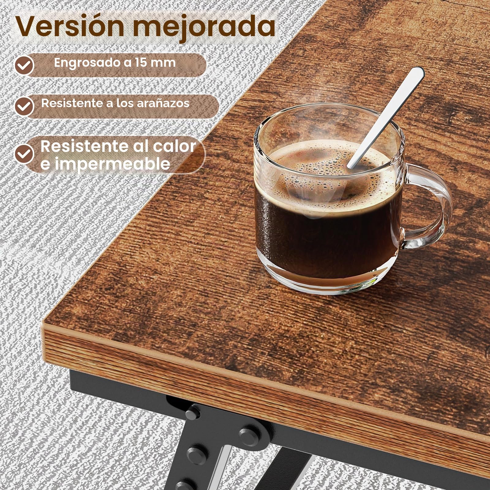 Mesa de Centro Plegable, Mesa Baja Pequeña, Patas con Hebilla Fija, 80 cm, No Requiere Montaje, Mesa Auxiliar de Madera para Sofá, Muebles de Salón, Dormitorio, Marrón Vintage