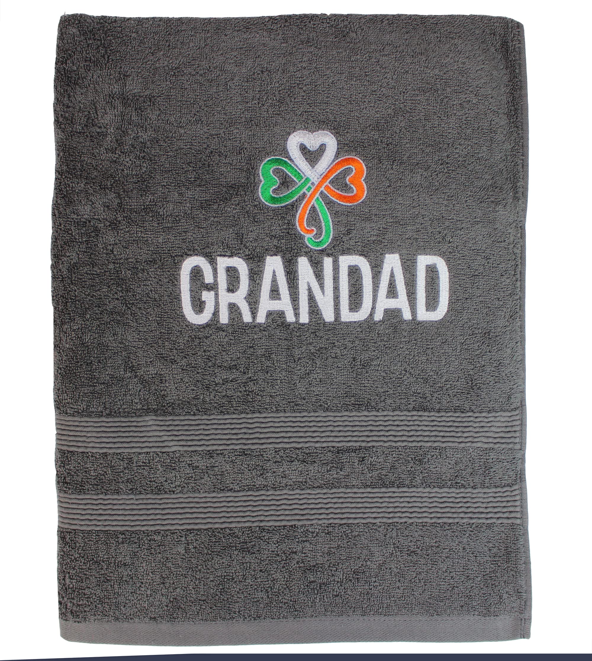 Teddyts Green Personalised Grandad Irish Shamrock Embroidered Grey Bath Towel Gift