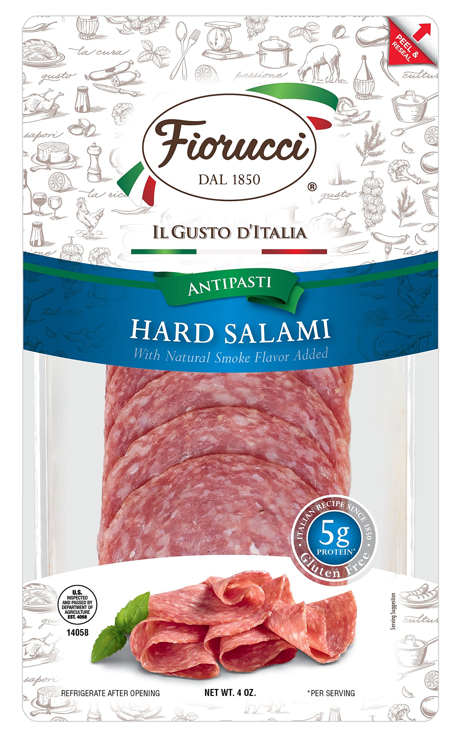 Fiorucci All Natural Hard Salami, Nitrite & Antibiotic Free Pork, 4 ounce, Pack of 18