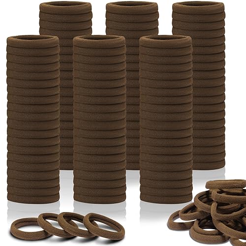 IKOCO 150PCS Hair Ties No Damage for Women, Ouchless Cotton Hair Ties for Thick Hair, Brown - Brown