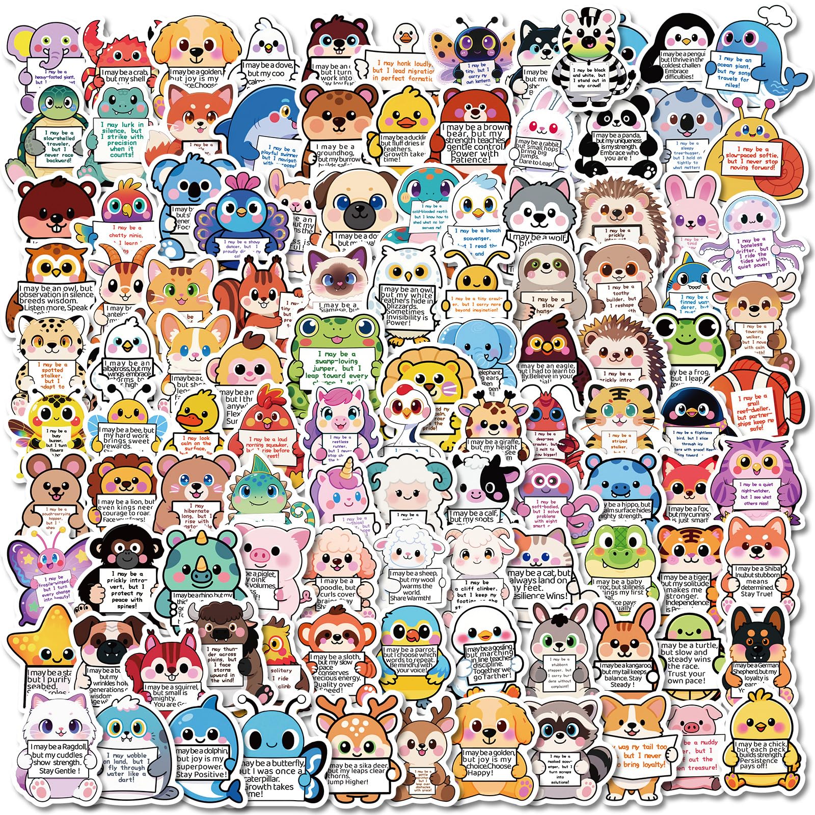 112 Pcs Emotional Support Animal Stickers for Adults or Kids | Cute Animal Motivational Stickers, Cute Inspirational Sticker for Water Bottles, Laptops, Phones, Prizes Classroom