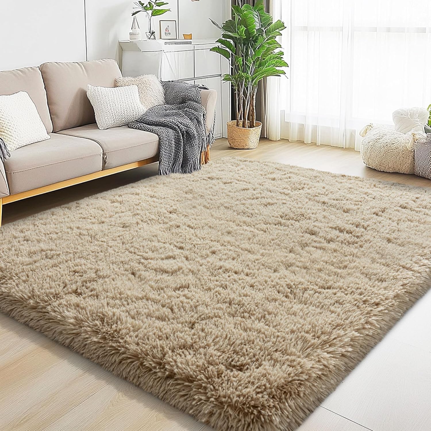 5x7 Area Rugs for Living Room, Fluffy Shaggy Rug Soft Carpets, Rugs for Bedroom Nursery Kids Room Dorm Home Decor Aesthetic, Light Tan Light Tan 5' x 7' (Rectangular)