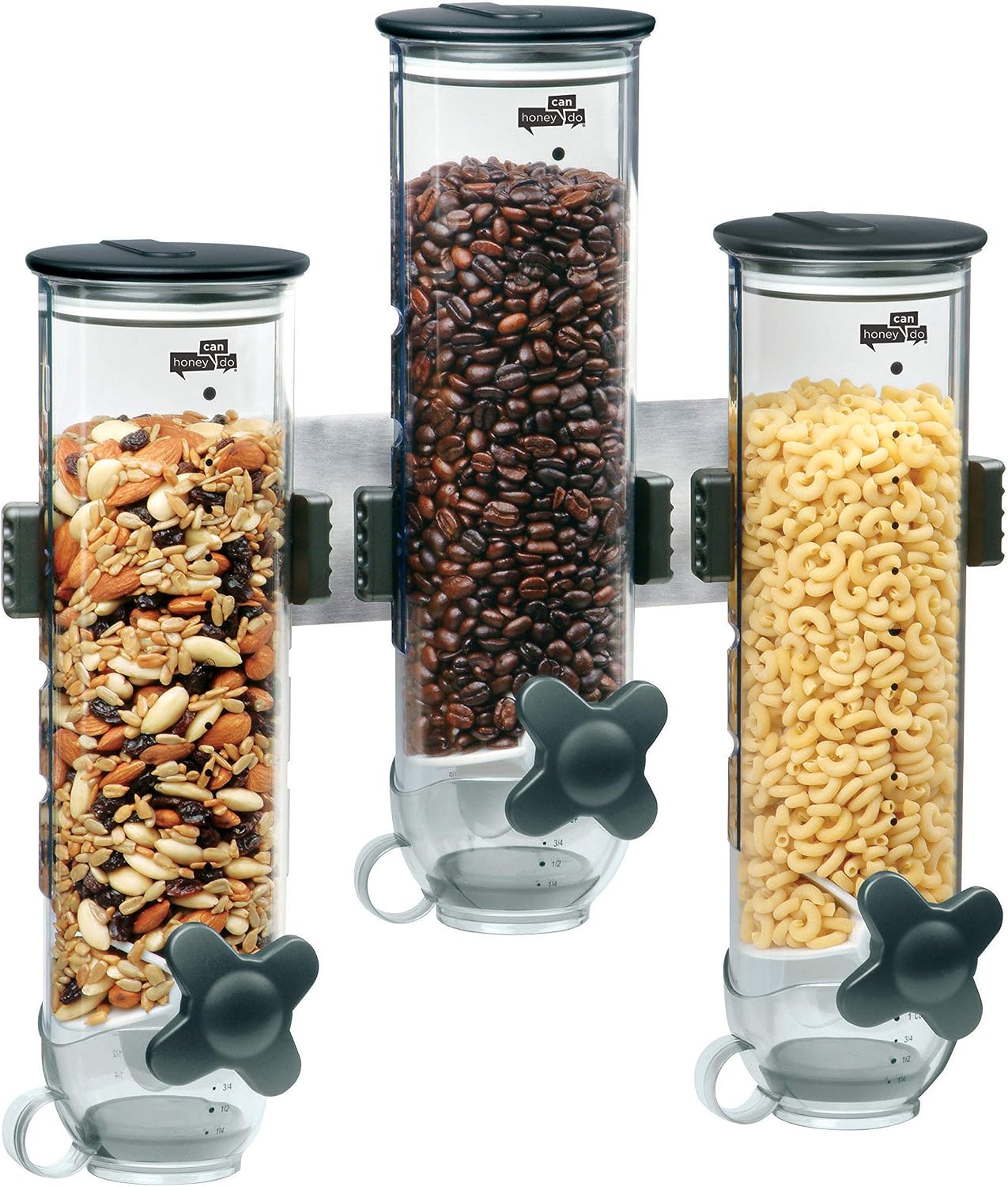 Zevro Indispensable SmartSpace Wall Mount Triple Dry-Food Dispenser 39 oz,Grey