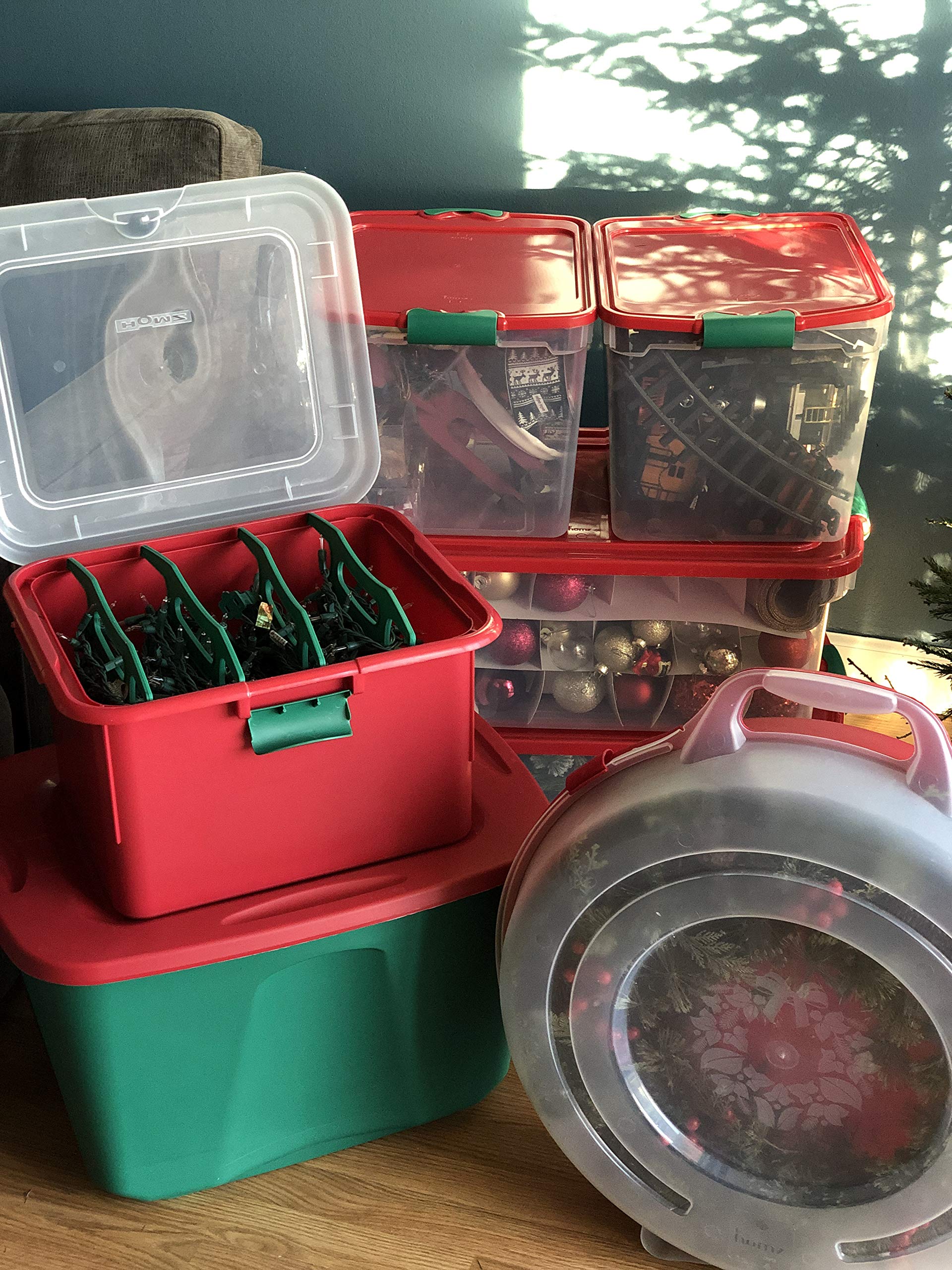 Homz Holiday Wreath Plastic Storage Box with Clear Lid (up to 24-Inch Diameter), Red (3-Pack)