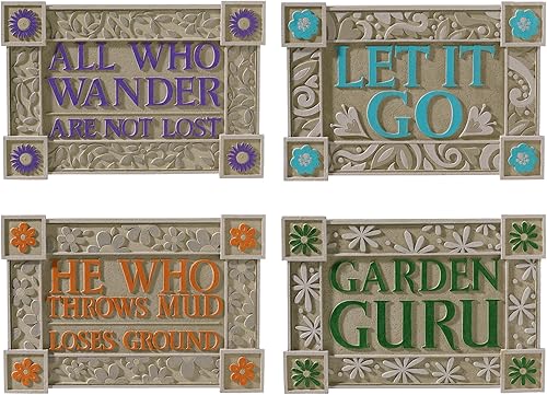 Placas de mensajes para jardín Groovy con soportes de metal incluidos, cuatro estilos, juego de 4
