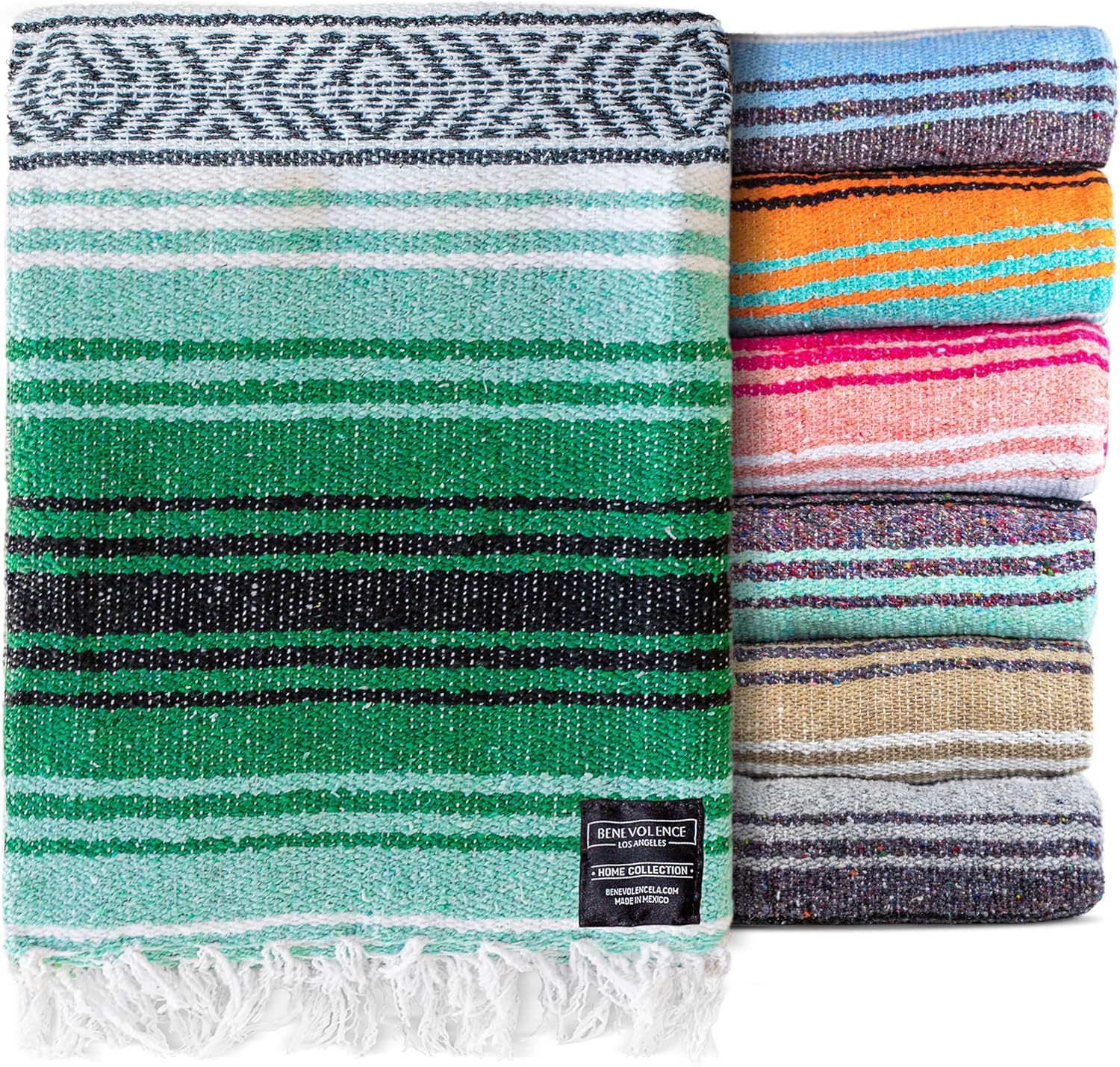 Benevolence LA Authentic Handwoven Mexican Blanket | Yoga Blankets, Outdoor, Picnic, Beach, Camping | Equestrian Saddle | Serape 50x70 inches - Forest, Pack of 1