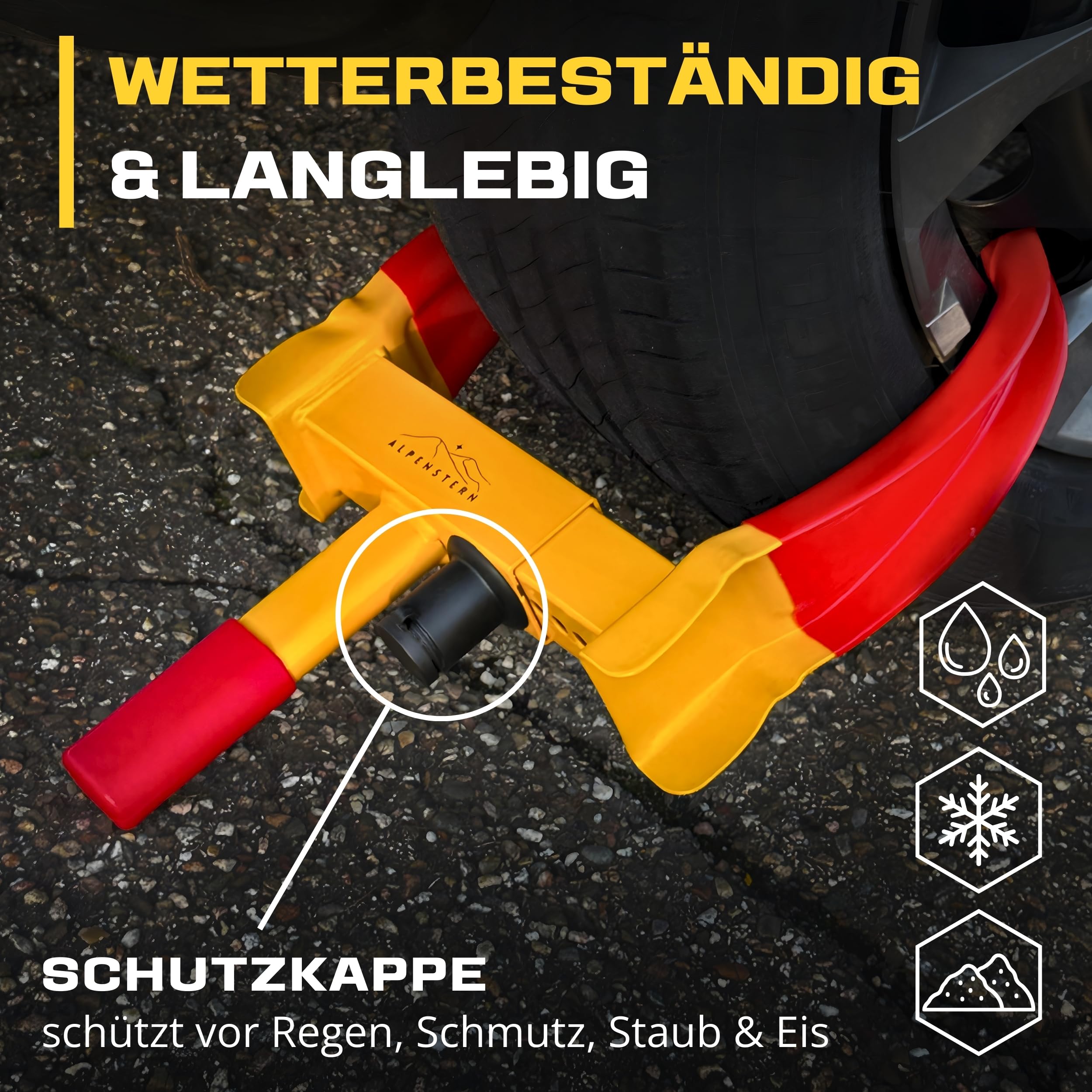 Parkkralle Radkralle für Anhänger, Auto, Wohnwagen, Wohnmobil, PKW, Wegfahrsperre Autokralle Reifenkralle mit Sicherheitsschloss + 3 Schlüssel, für 17-30cm breite Reifen, 1-Hand Bedienung