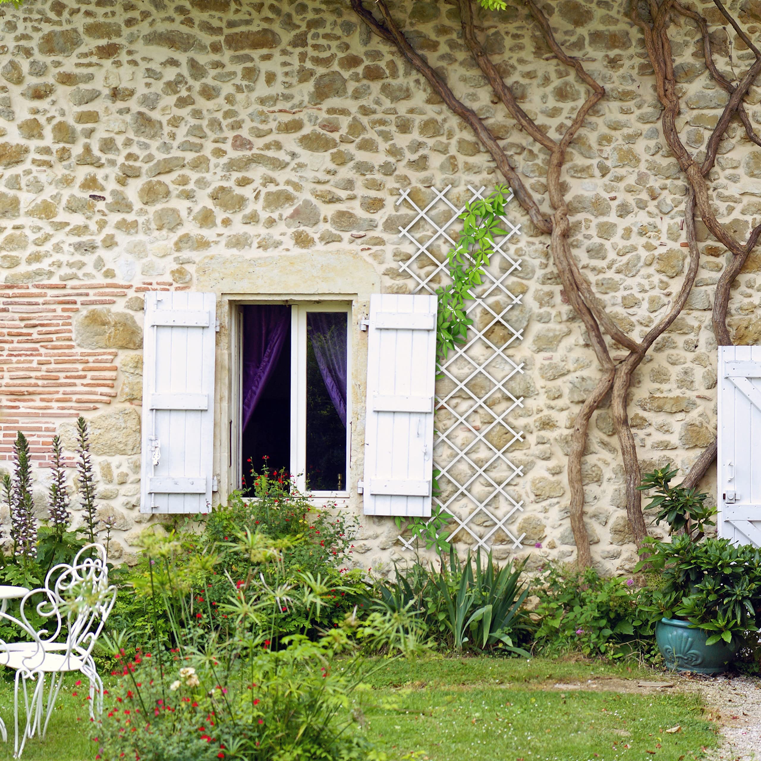 Relaxdays Set 3 Tralicci Estensibili in Plastica, Grigliato per Piante Rampicanti, Giardino e Balcone, 250 cm, Bianco