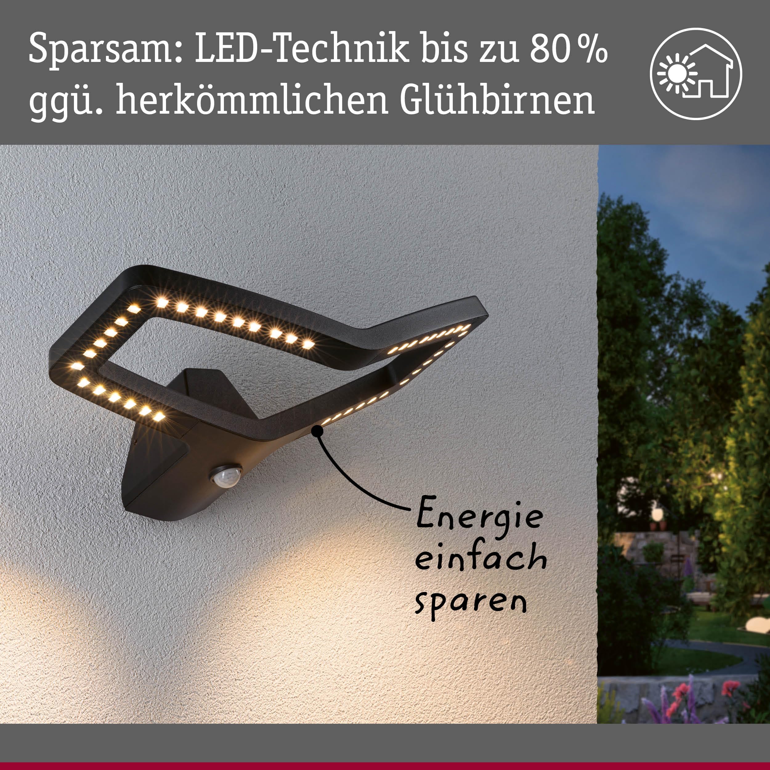 Paulmann 94795 LED Außenwandleuchte Alara Bewegungsmelder IP44 eckig 375x270mm 3000K 10W 600lm 230V Anthrazit Metall