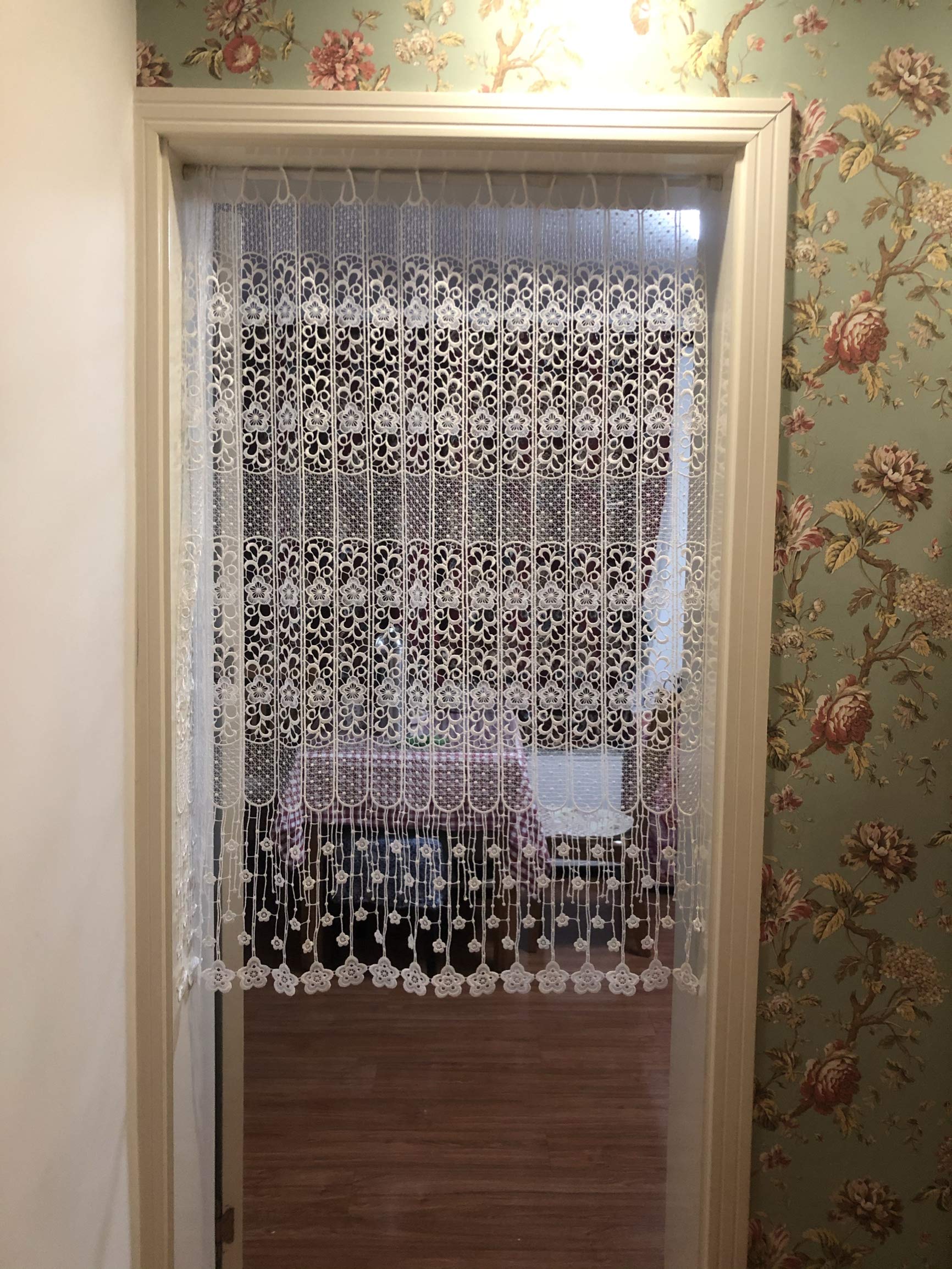 Scheibengardinen transparent mit Blumenmustet Bistrogardine Küchenvorhang Fenstervorhänge Türbehang mit Spitze Wunderschön dekoriert modernstil Weiß (HxB 120x150cm) 1 Stück