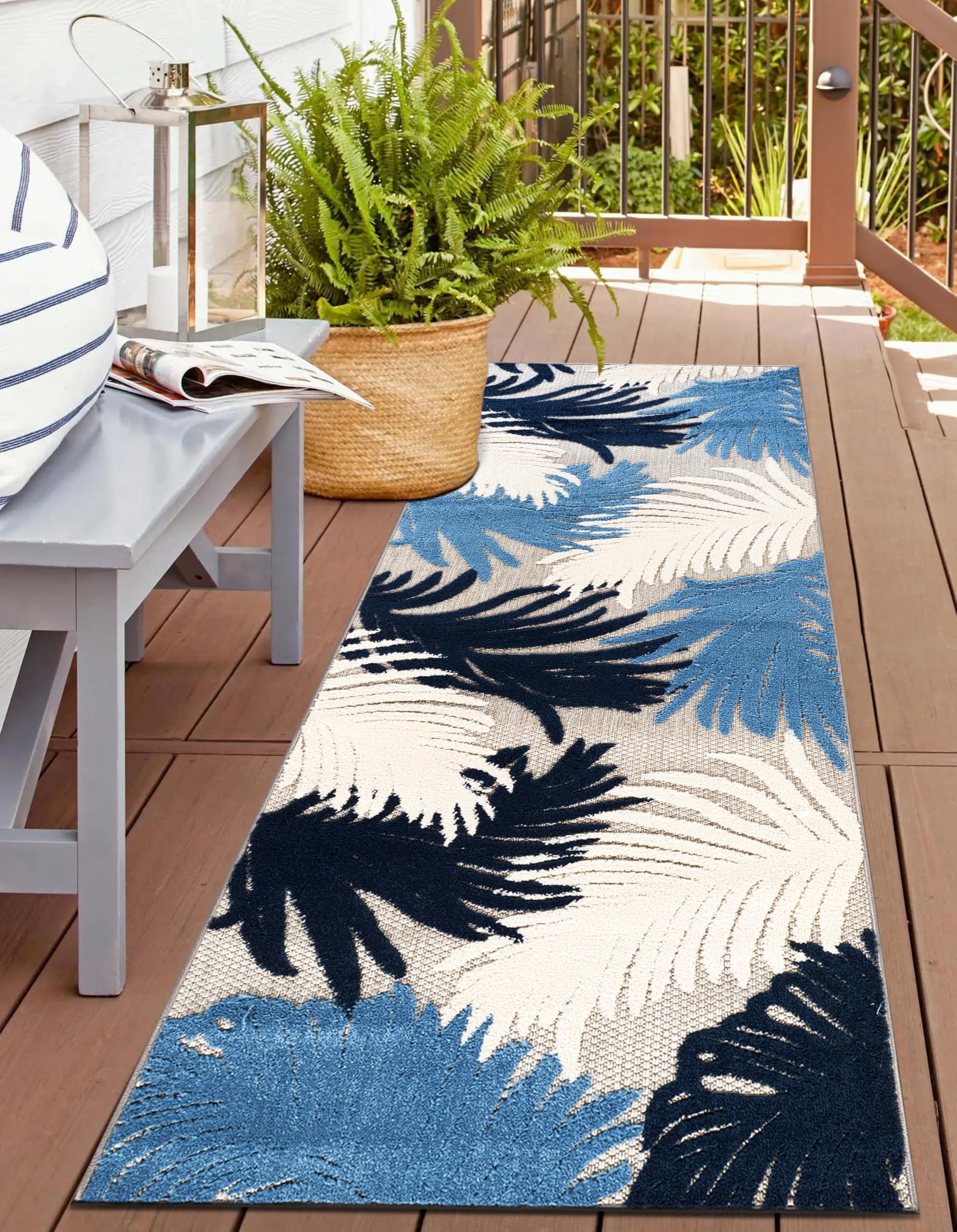 Rugshop Lucca Contemporary Floral Indoor/Outdoor 2' 7" X 12' Navy