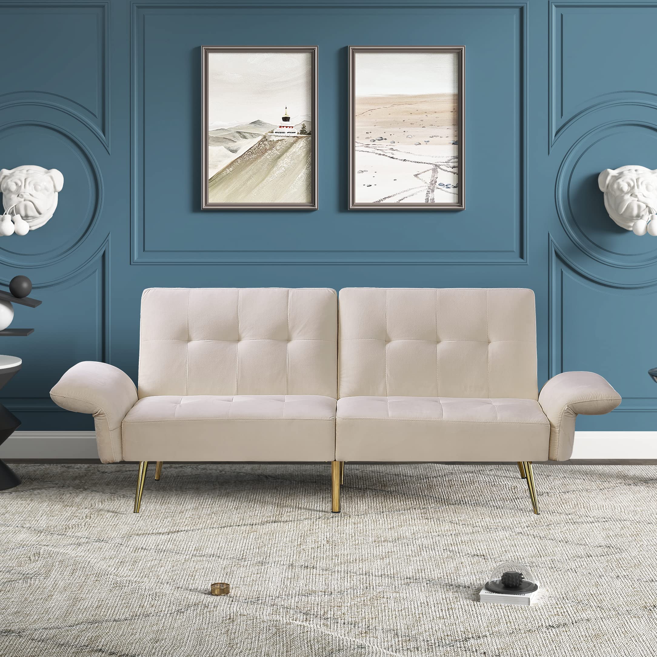 Convertible Sofa Bed Living Room Sofas with Adjustable backrest and armrest Comfortable Velvet Pouf Sofa for Living Room