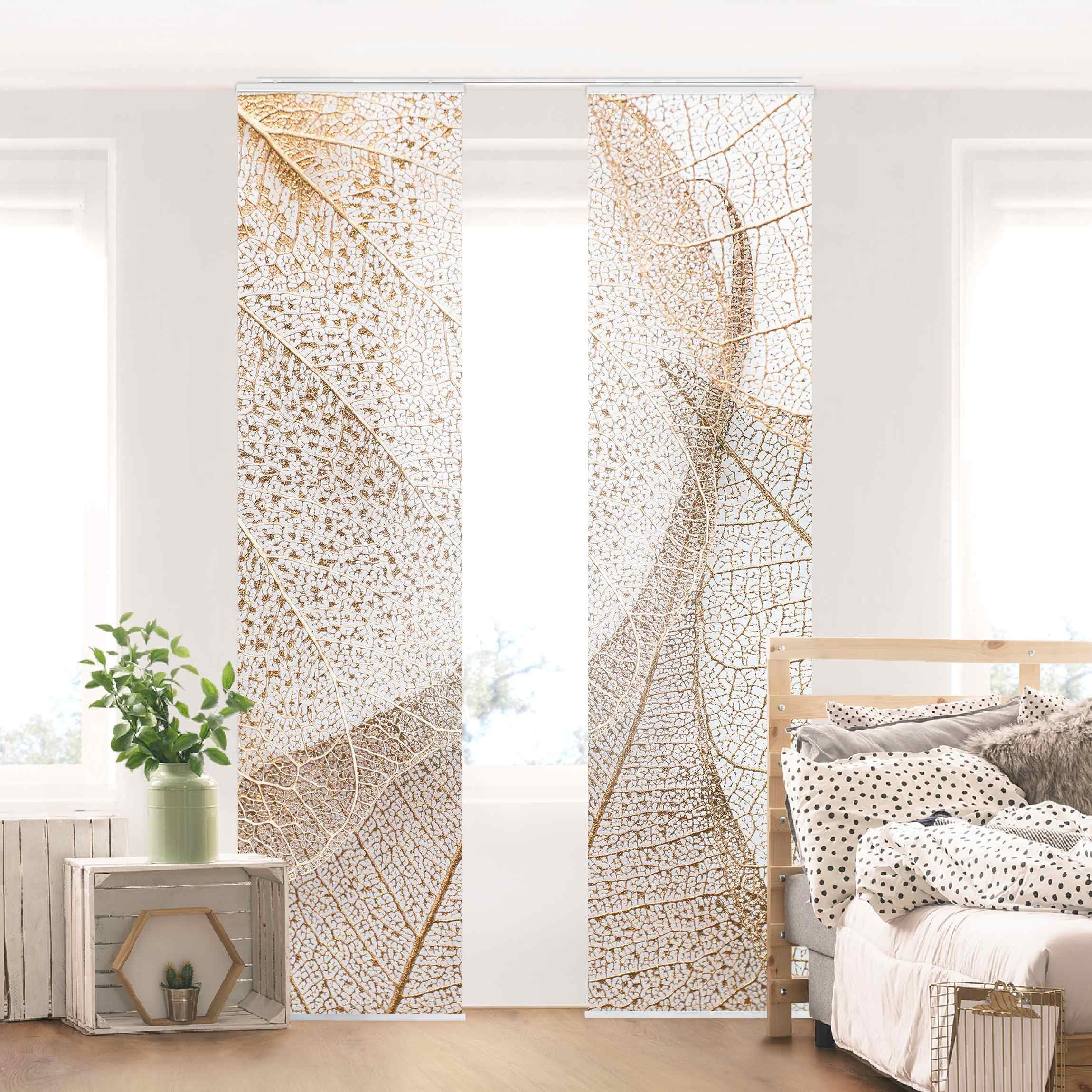 Schiebegardine halbtransparent 60er Paneel Klett Textilpaneel Textil lichtdurchlässig - Motiv Landhaus Flächenvorhang beige Wohnzimmer Schlafzimmer 2329 (120x250 cm - 2er Set)