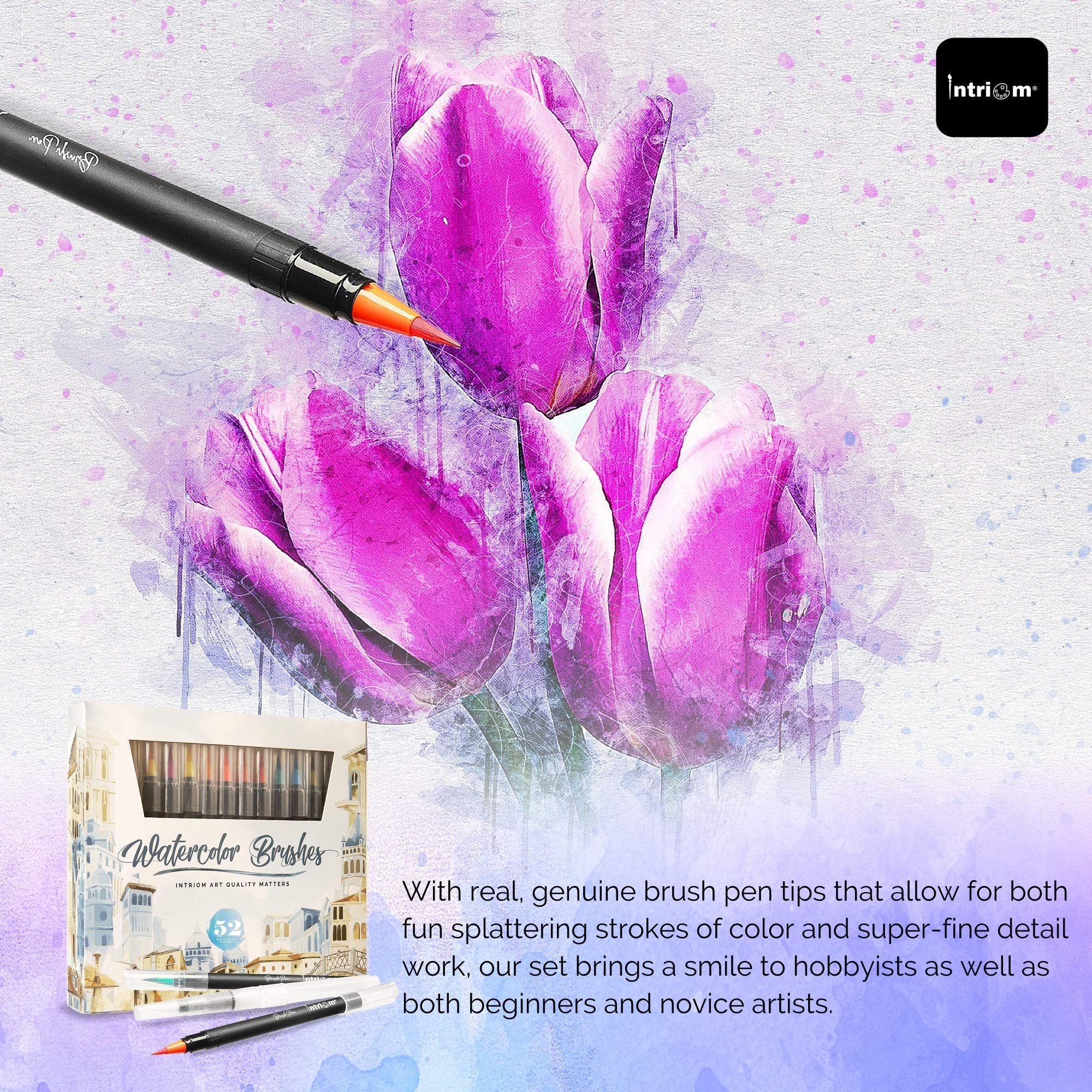 Watercolor Brush Pens Assorted Set Colored 49 + 3 Watercolor Brush Pens +8 Watercolor Paper Complete Art Supply Coloring & Inking Markers W/Real Brush Tips & Carrying Case Nontoxic (52)