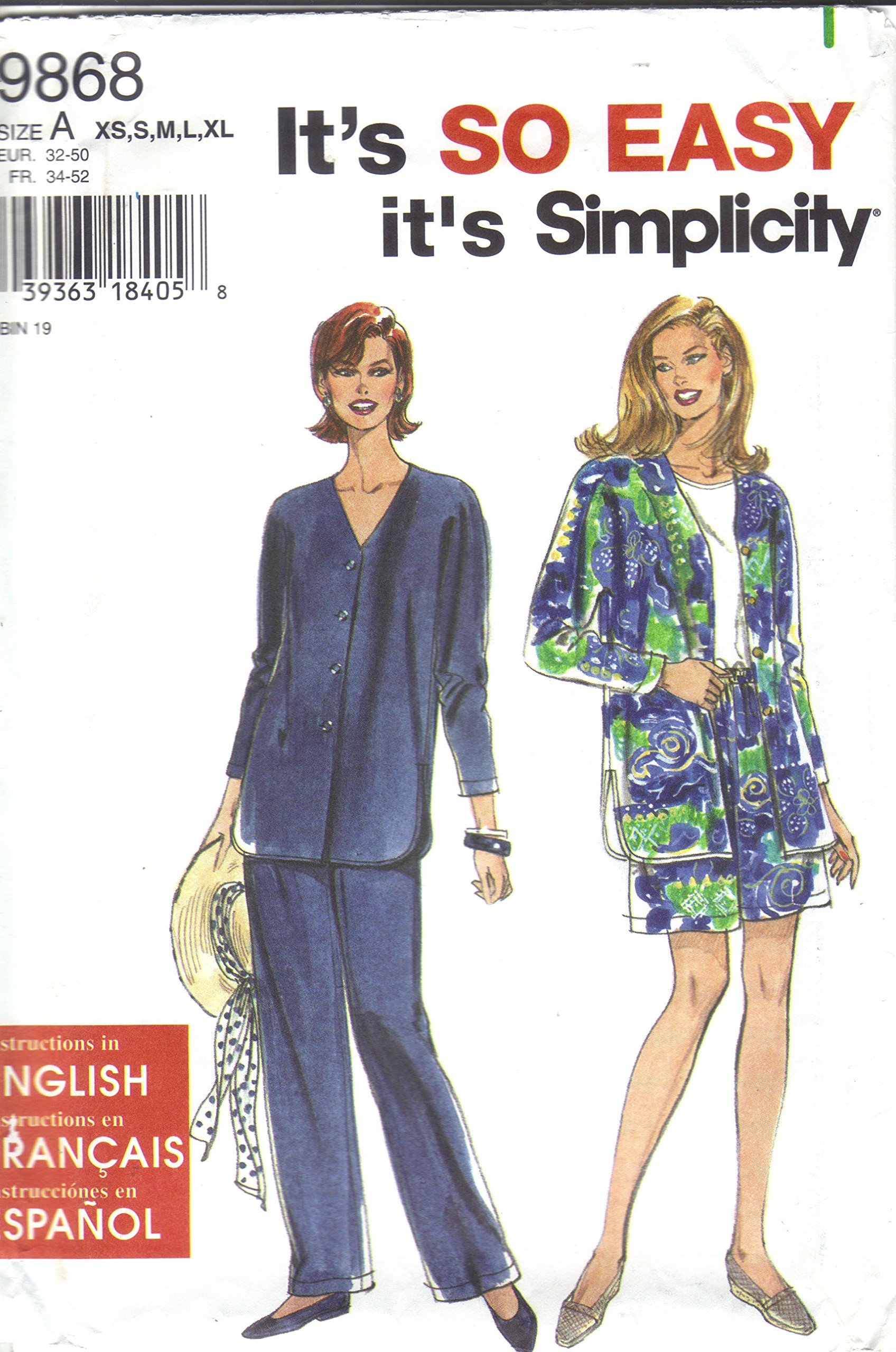 Patron de couture Simplicity 9868 pantalon droit et short multi-tailles