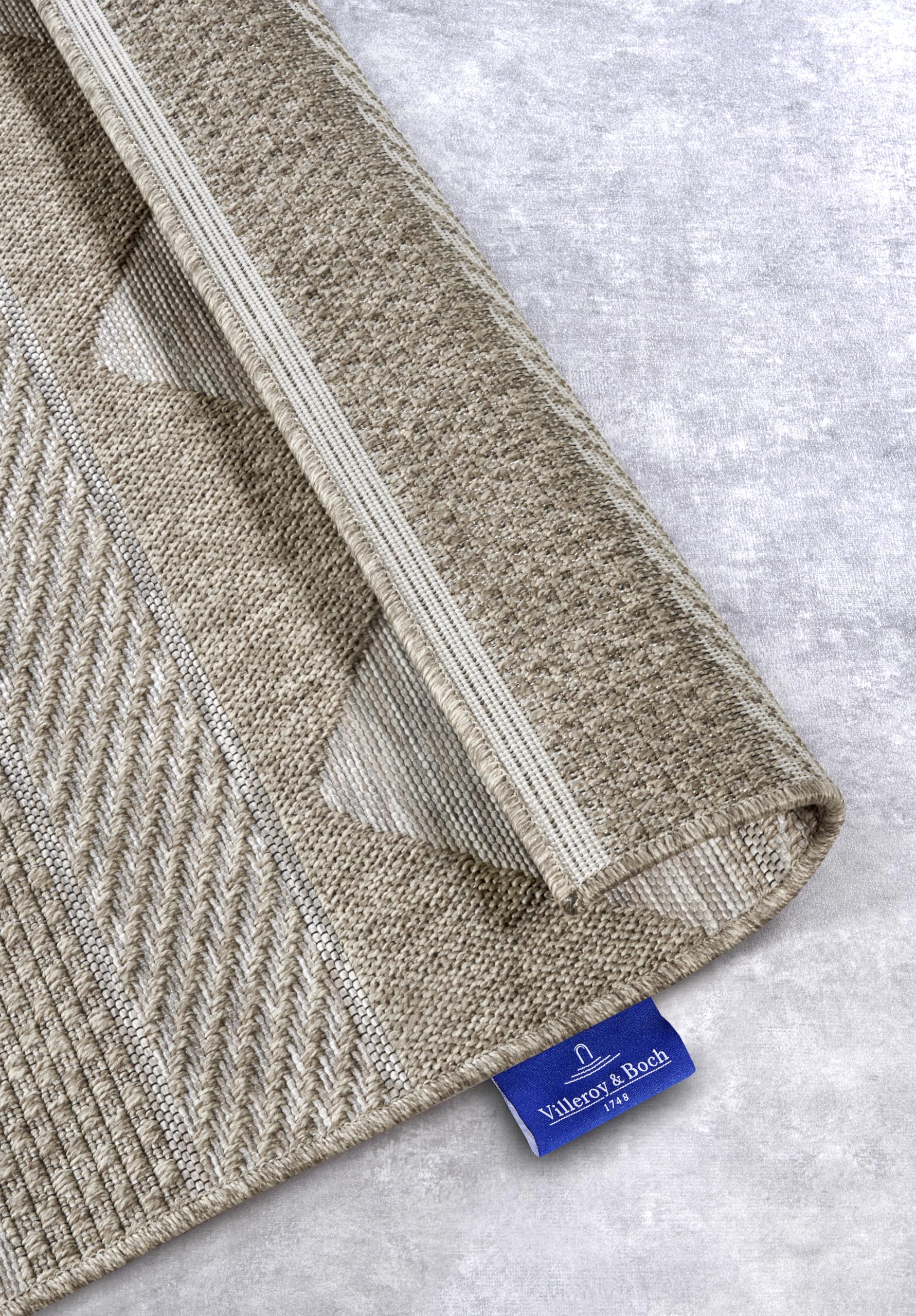 Villeroy & Boch Elisabeth In- & Outdoor Teppich Modern - Modernes Flachgewebe, Boho, Ethno, ÖKO-TEX Wetterfest & UV-beständig für Balkon, Terrasse, Garten – Natur Braun, 155x230cm