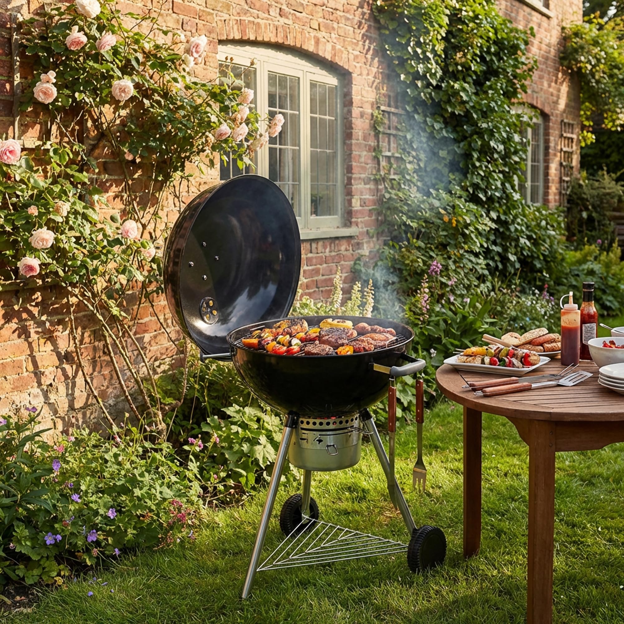 LITTLE BALANCE 3052, Baroud'Fire 570, grill węglowy, z pokrywą i kółkami, 2 kratki ze stali nierdzewnej, termometr, zdejmowany pojemnik na popiół, Ø 54 cm, 8-12 osób, stal emaliowana