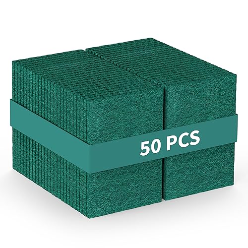 50-Pack Heavy Duty Green Scouring Pads 4x6 Inch | Reusable
