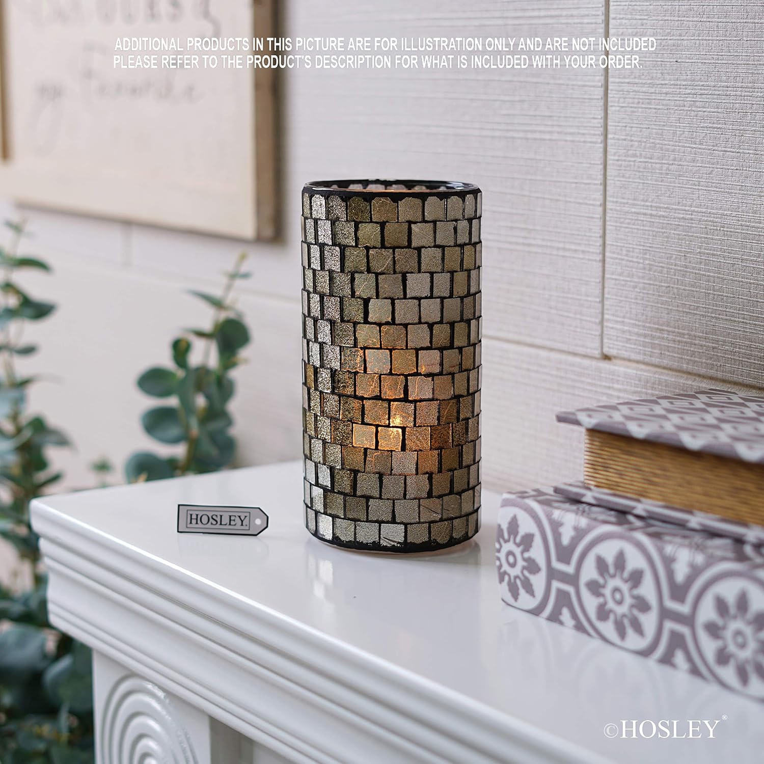 Silver and Gold Mosaic Glass Tea Light Candle Holder