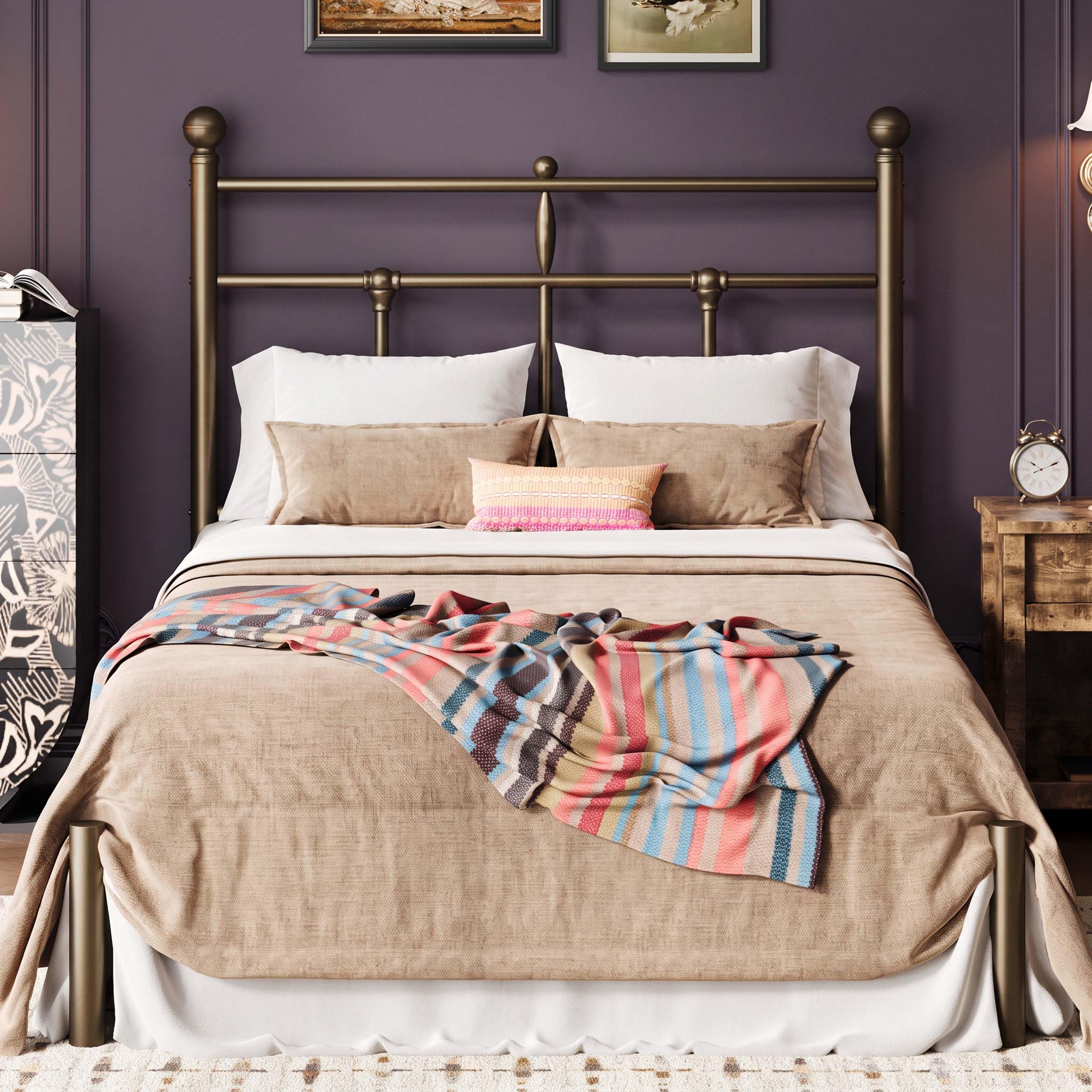 SHA CERLIN Twin Size Metal Platform Bed Frame with Victorian Vintage Headboard/Under Bed Storage/No Box Spring Needed/Easy Assembly/Noise Free/Mattress Foundation/Gold