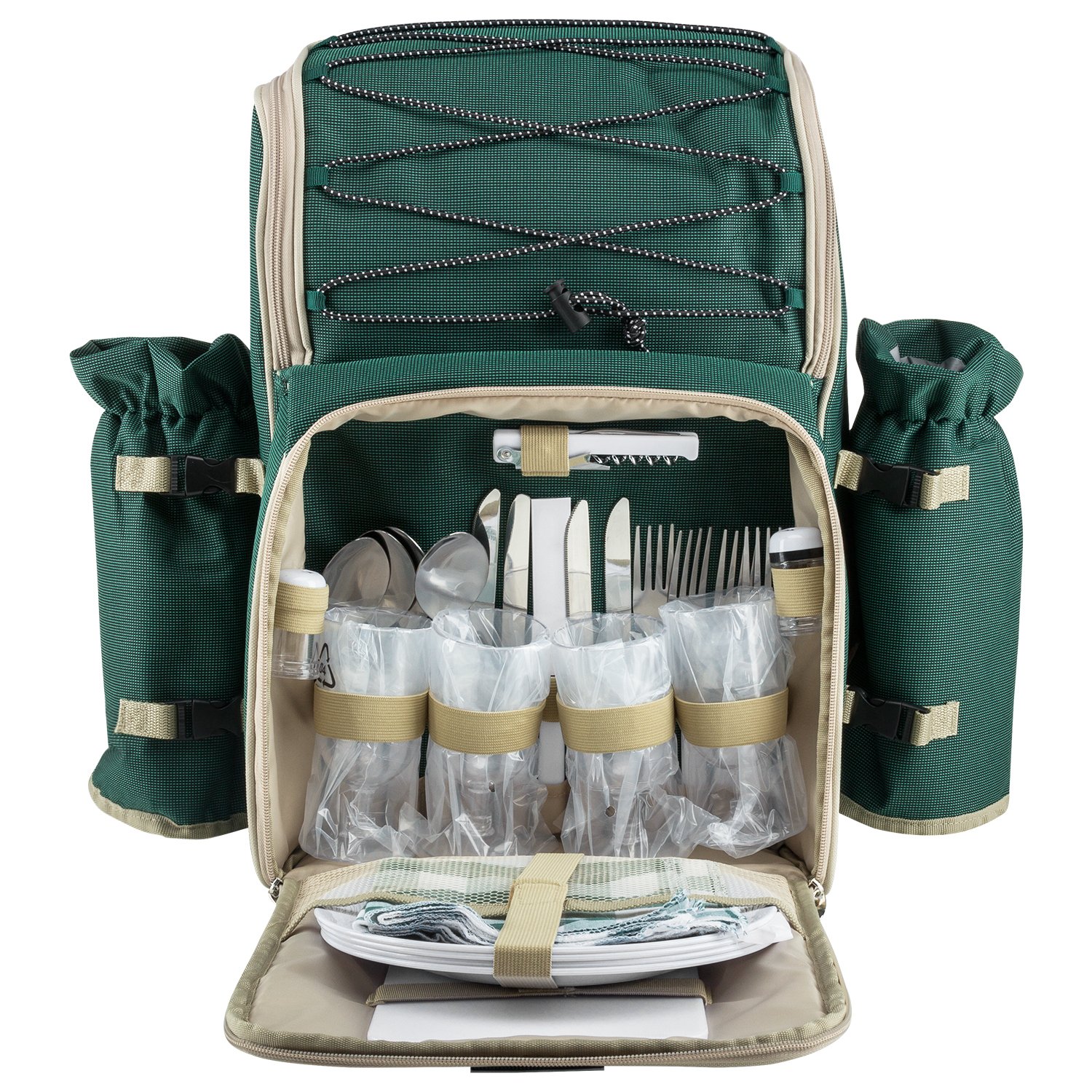 anndora Picknickrucksack 4 Personen mit integrierter Kühltasche grün inkl. 29-teiliges Zubehör