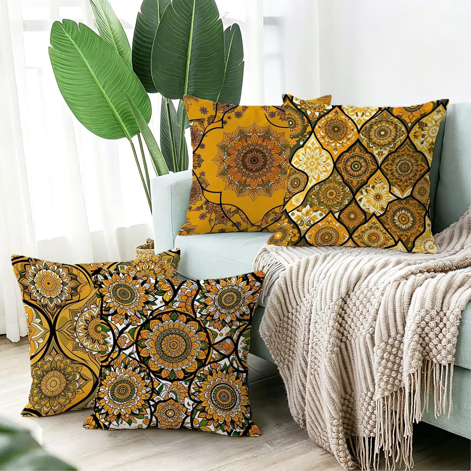 Żółta poszewka na poduszkę 50 x 50 cm zestaw 4 poduszek outdoorowych