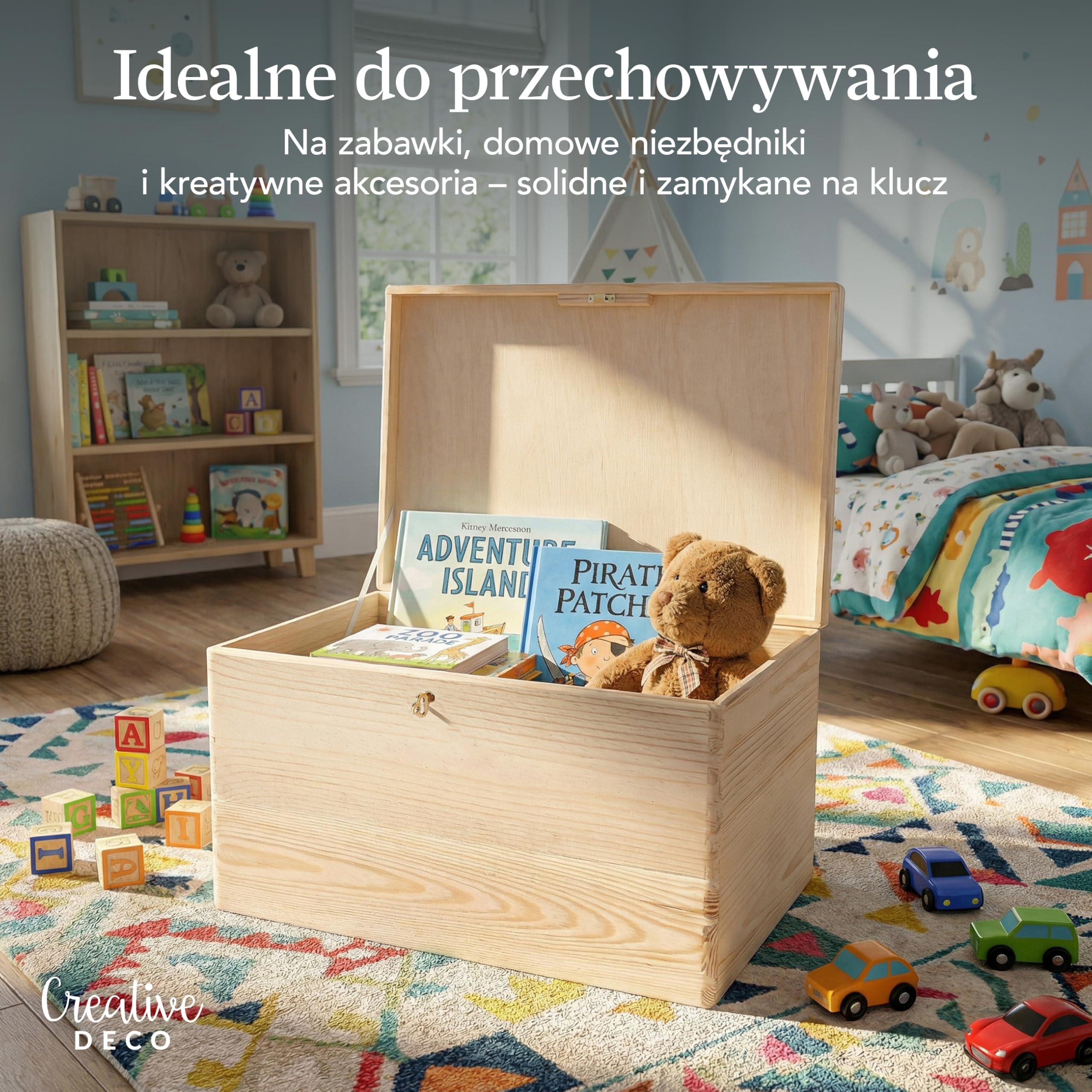 Creative Deco XXL Duże Drewniane Pudełko z Zamkiem i Pokrywą do Dekoracji | 40 x 30 x 24 cm (+/- 1 cm) | Bez Uchwytów | Skrzynia z Drewna na Wielkanoc, Dokumenty, Zabawki, Narzędzia