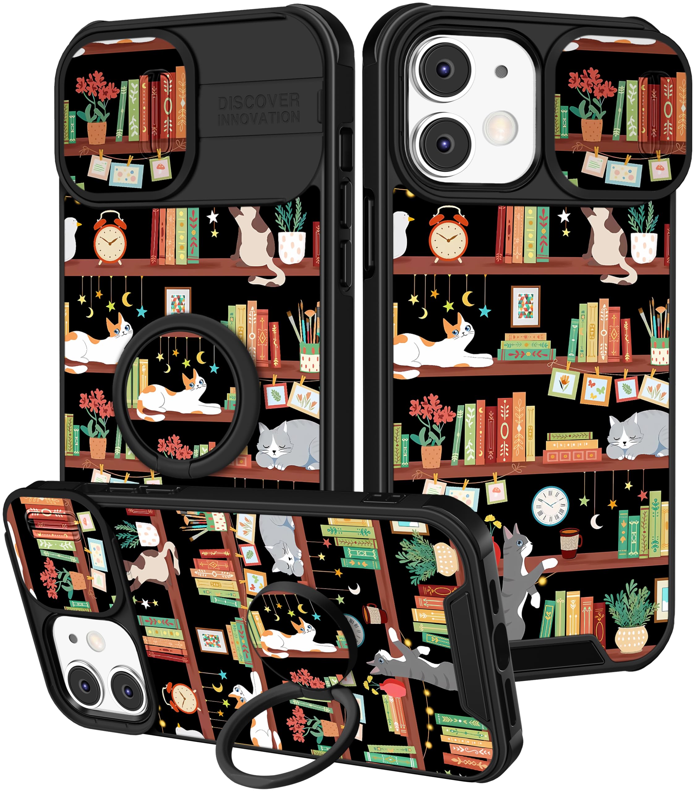 Funermei for iPhone 12/for iPhone 12 pro Case - Women Girls Cute Phone Cover Girly Pretty Aesthetic Cat and Books Unique Design with Camera Cover Funda for Apple for iPhone 12/for iPhone 12 pro