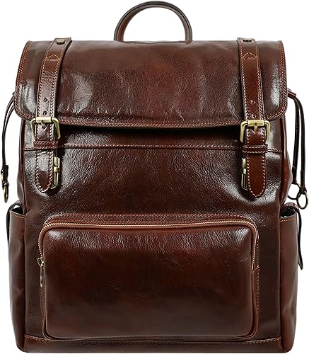 Mochila de viaje de cuero de grano completo bolsa de cuero real resistencia al tiempo Marrón Viajar