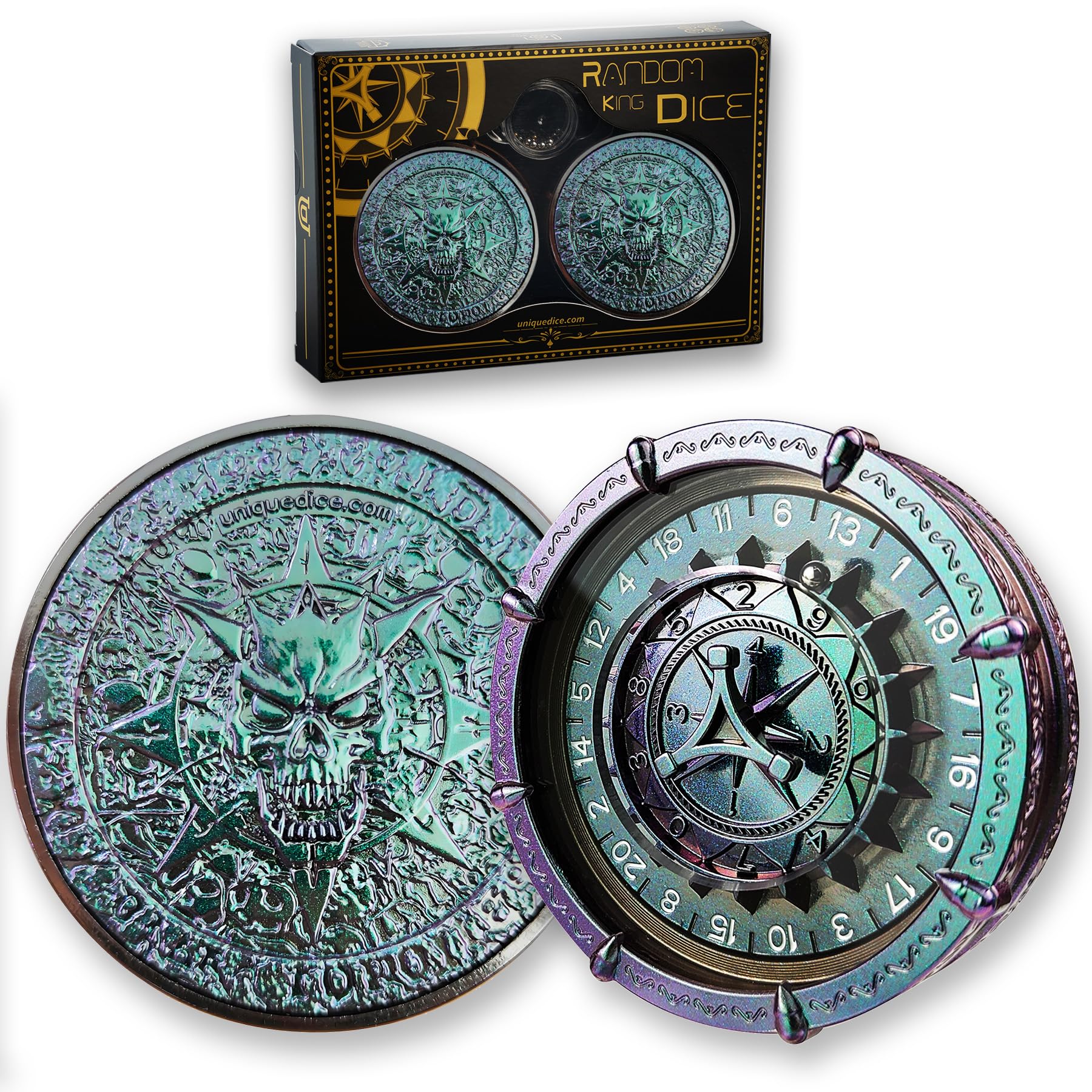 Roulette Dice King Set -1 Pair Unique Random Dice Spinner for Dungeons and Dragons DND DCC Metal Wheel 20 Sided Goblin Collection Accessories DM