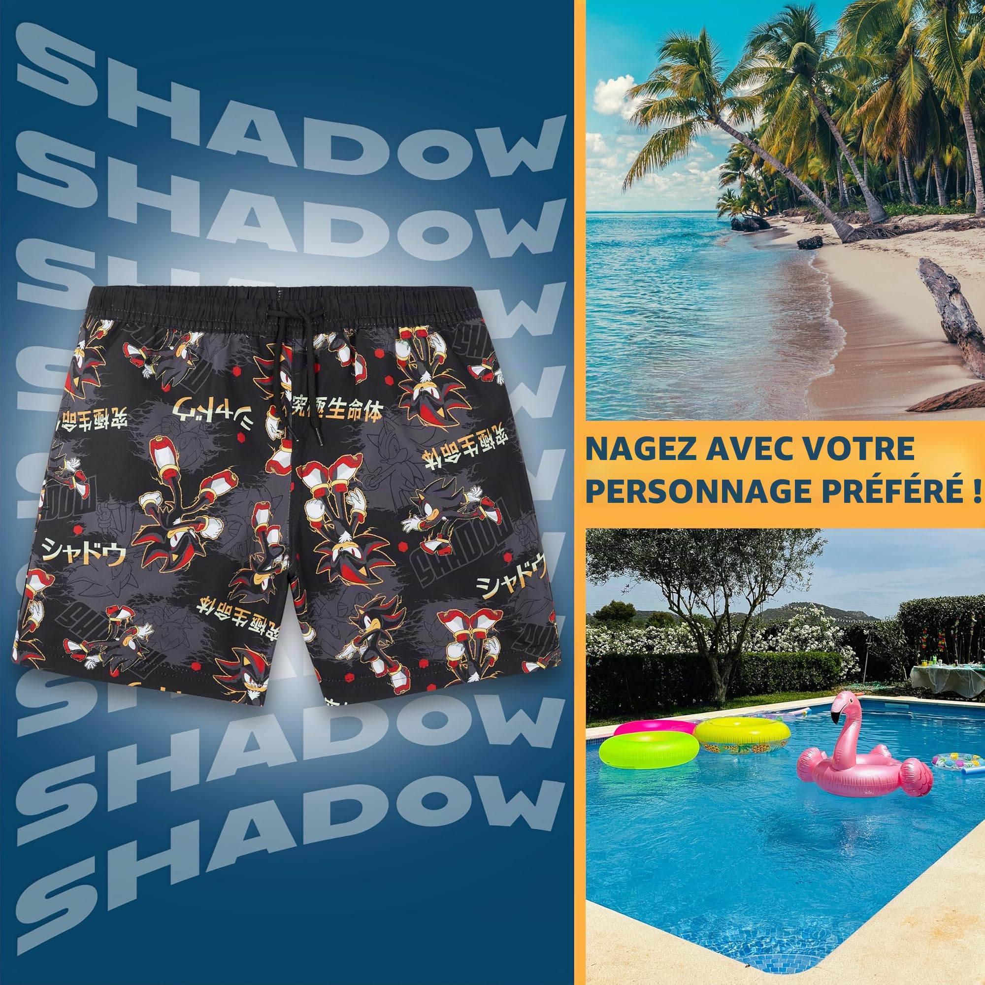 Get Trend Sonic Maillot de Bain Garcon 5-12 Ans, Bermuda Short de Bain Ceinture Elastique Doublure Intérieure, UPF 50+, Ete Idee Cadeau