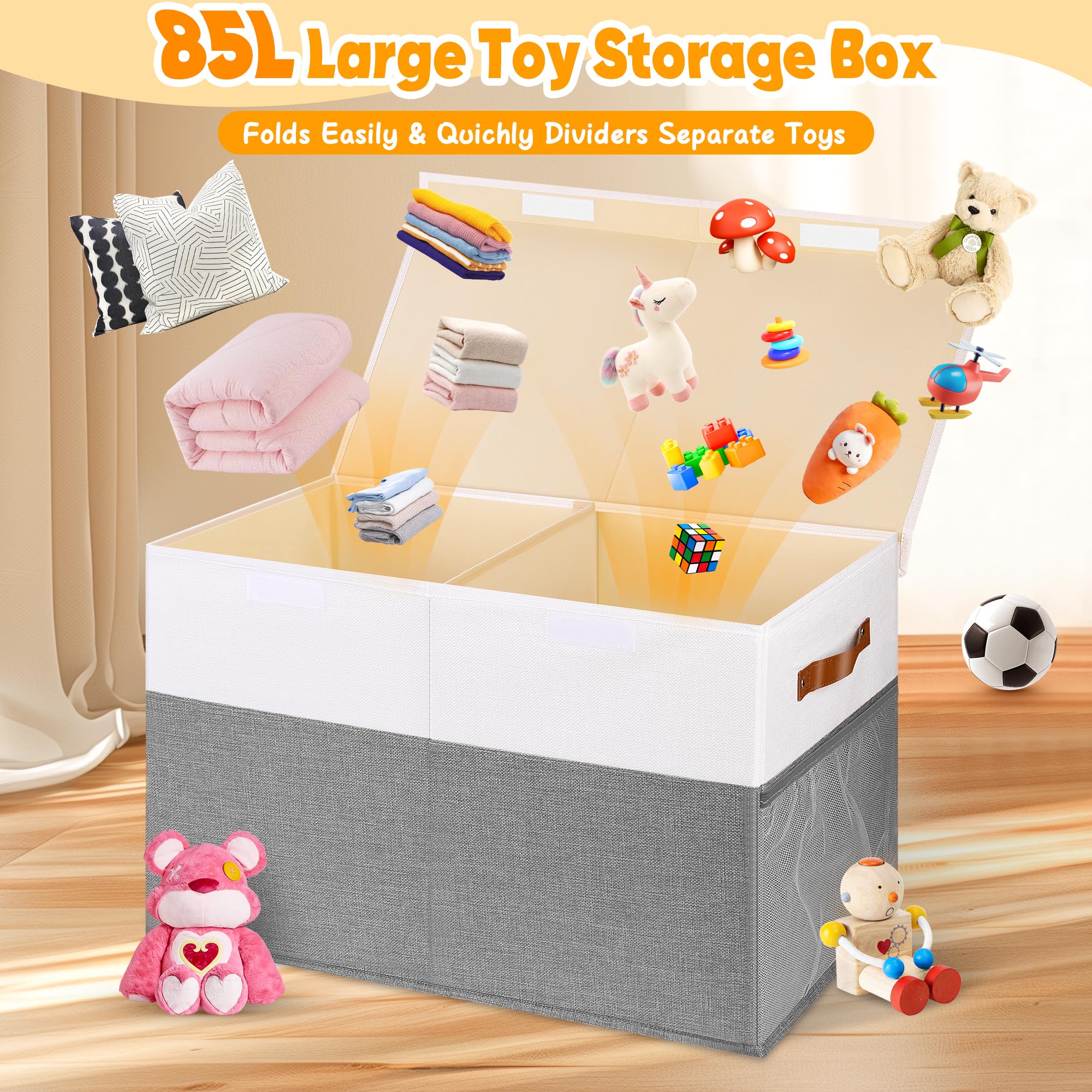 Mabahoo Large Toy Box, Collapsible Sturdy Storage Chest With Lids, Kids Toy Chest Storage Organizer Toddler Bin Boxes for Living Room, Bedroom, Nursery, 25