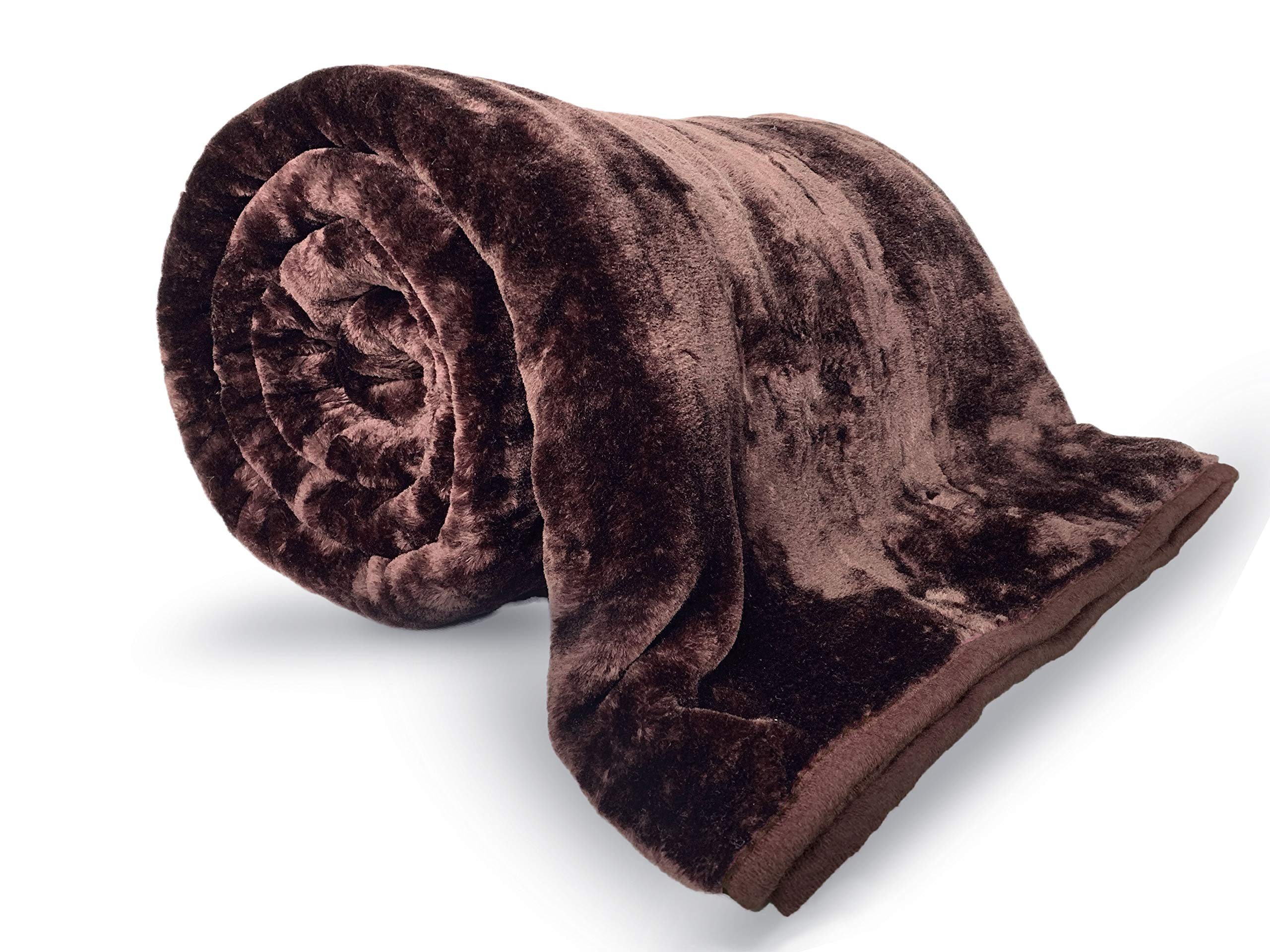 Pagnanno. Faux Fur Mink Throw Cosy Blanket - Travel Size | Super Soft Fluffy Warmth | Solid Bed Throws for Sofas | Double & King Flannel Fleece Blanket (1, Chocolate, King (200x240cm))
