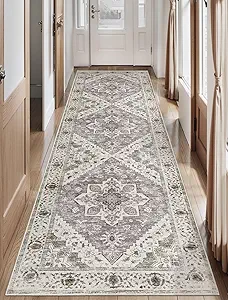 SERISSA Boho Washable Runner Rug, 2'6"x10' Long Non-Slip Vintage Earth Tone Hallway Kitchen Stair Runner Rug Ultra Soft Print Distressed Floor Carpet for Bathroom Laundry Room